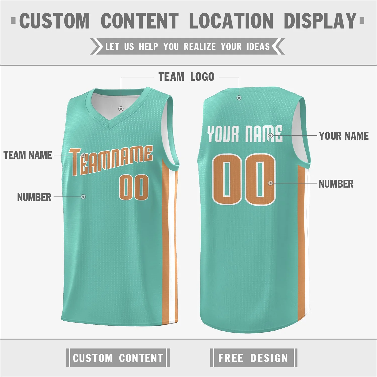 Custom Light Green Khaki-White Double Side Tops Basketball Jersey - Image 2