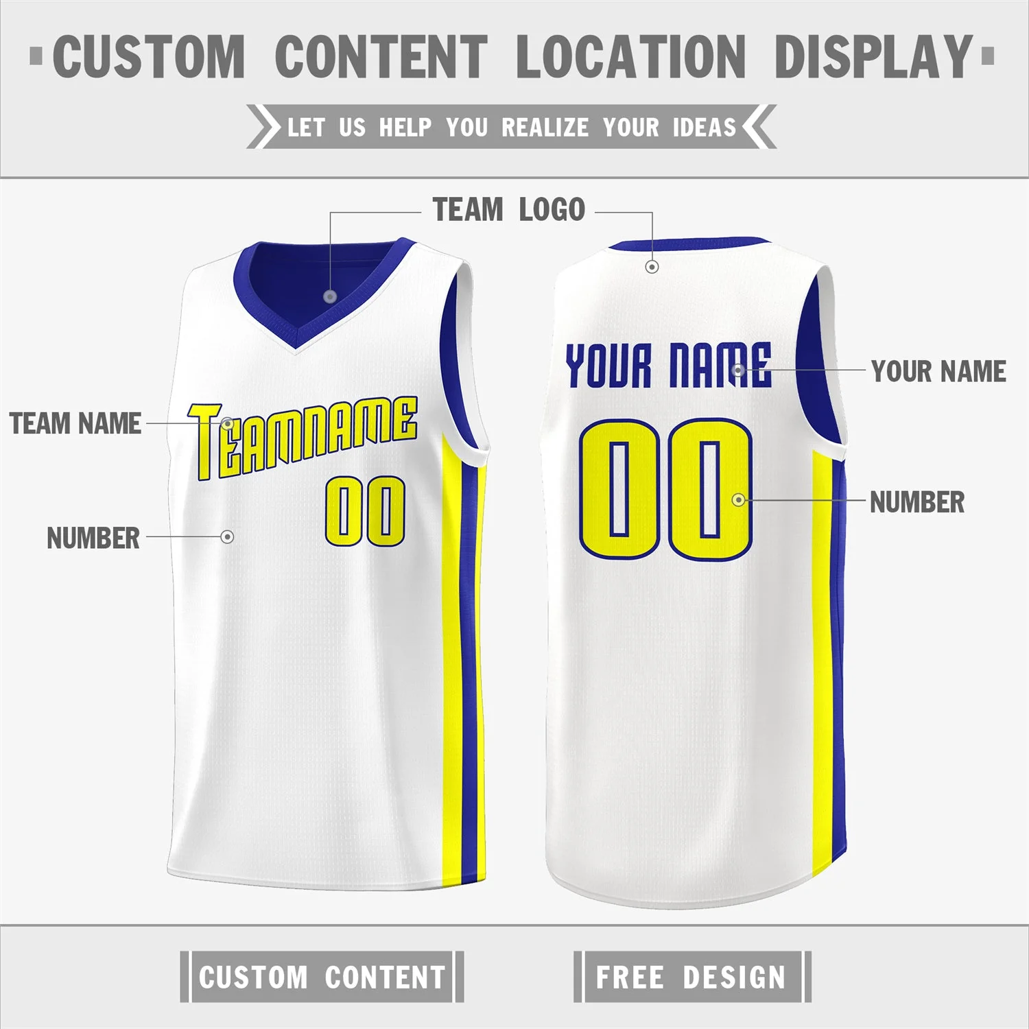 Custom Royal Yellow-White Double Side Tops Basketball Jersey - Image 3