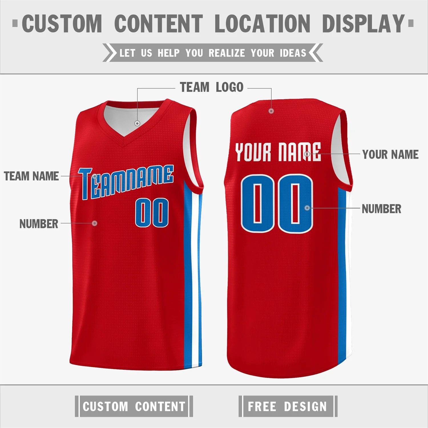 Custom Red Royal-White Double Side Tops Basketball Jersey - Image 2