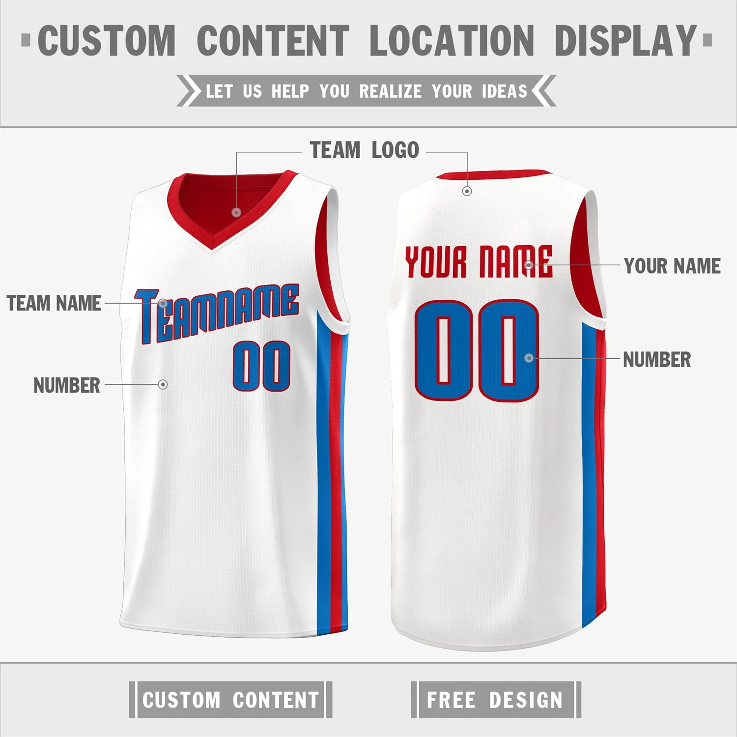 Custom Red Royal-White Double Side Tops Basketball Jersey - Image 3