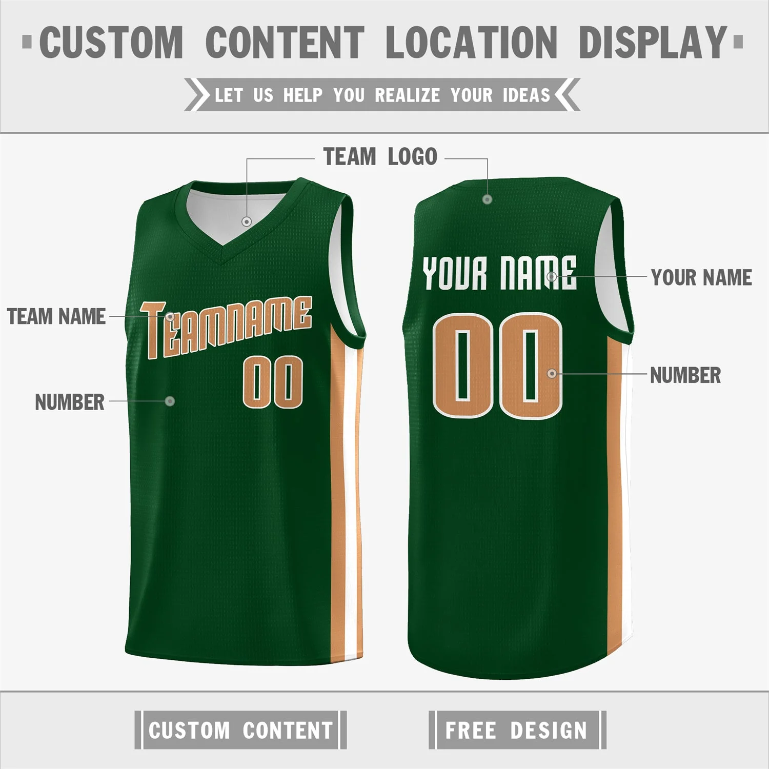 Custom Green-Khaki Double Side Tops Basketball Jersey - Image 2