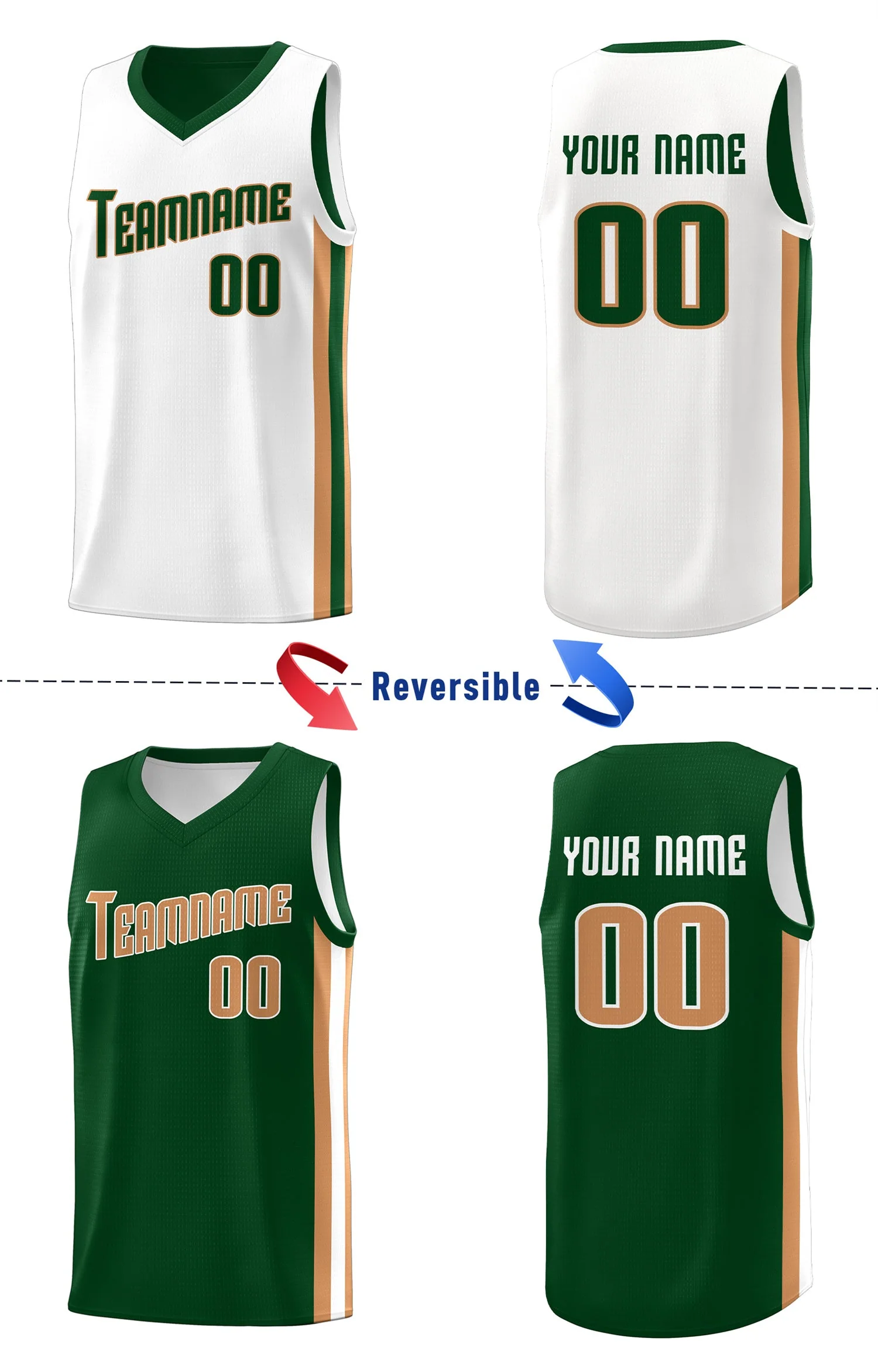Custom Green-Khaki Double Side Tops Basketball Jersey - Image 4