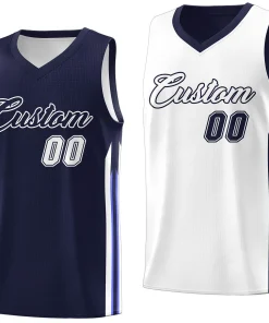 Custom Navy White Double Side Tops Men Training Basketball Jersey