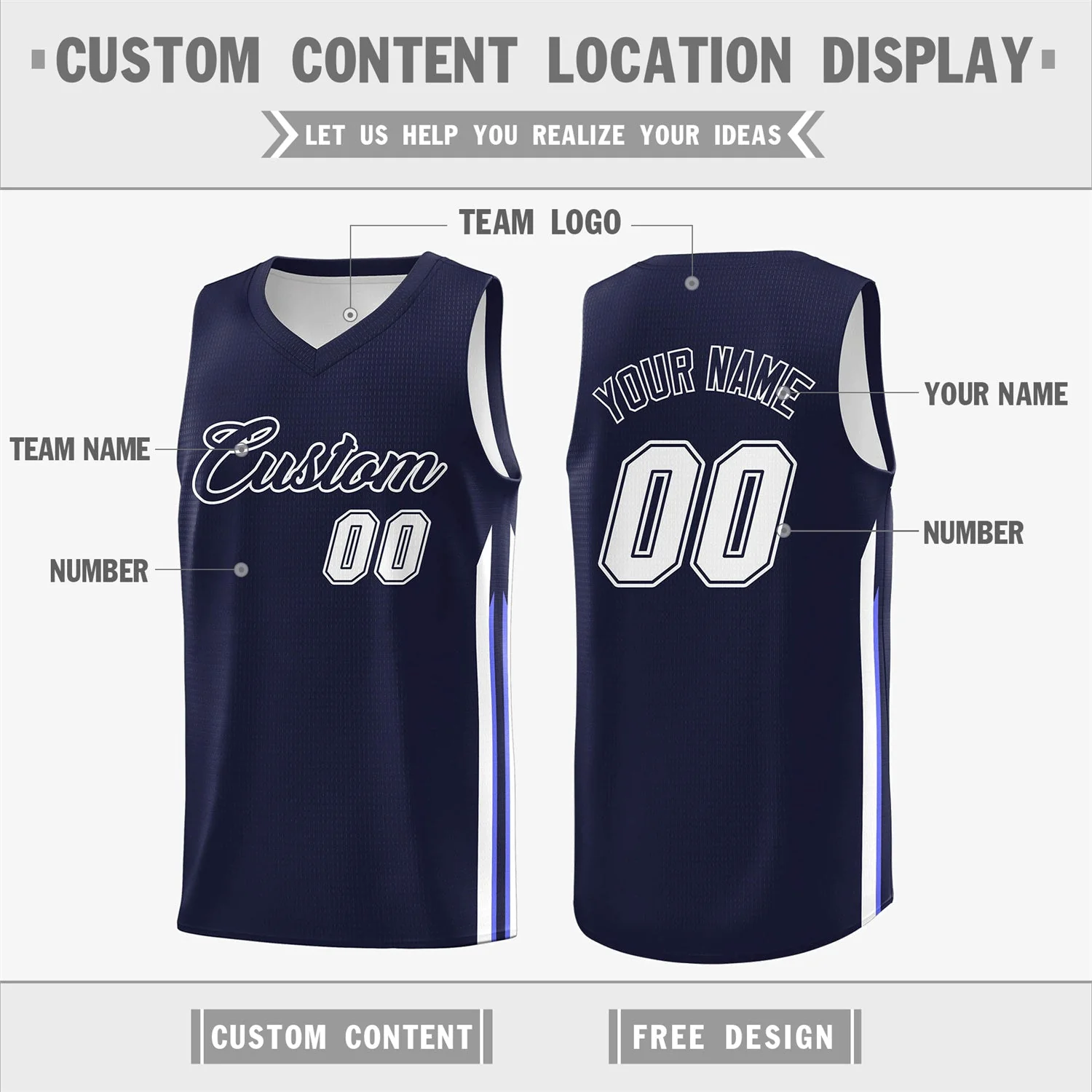 Custom Navy White Double Side Tops Men Training Basketball Jersey - Image 2