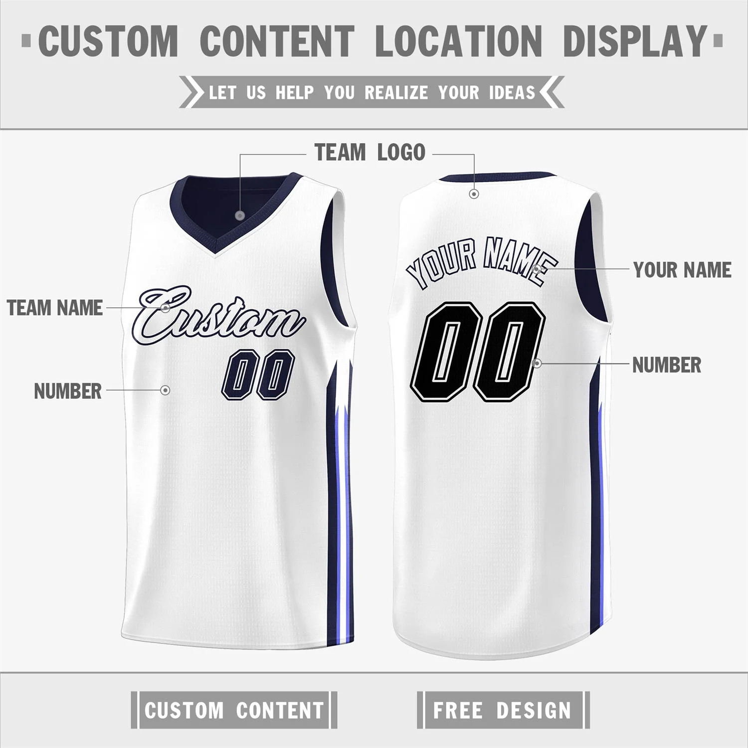 Custom Navy White Double Side Tops Men Training Basketball Jersey - Image 3