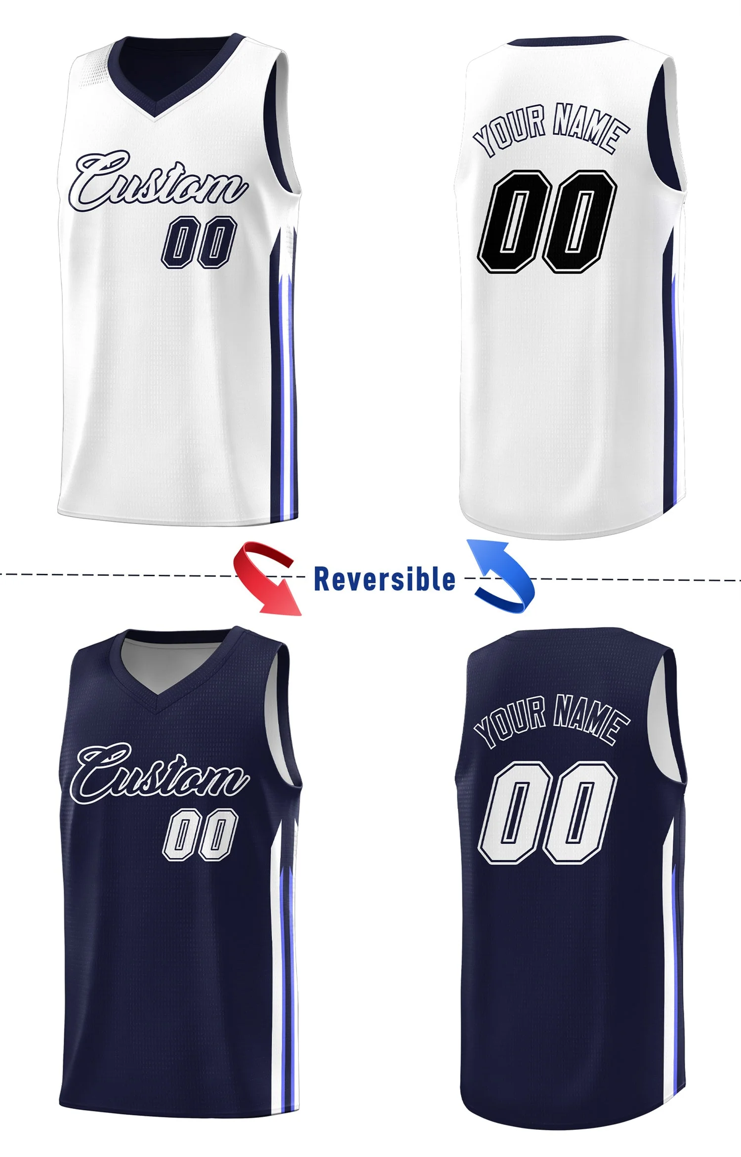 Custom Navy White Double Side Tops Men Training Basketball Jersey - Image 4