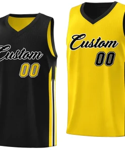Custom Black Yellow Double Side Tops Men Training Basketball Jersey
