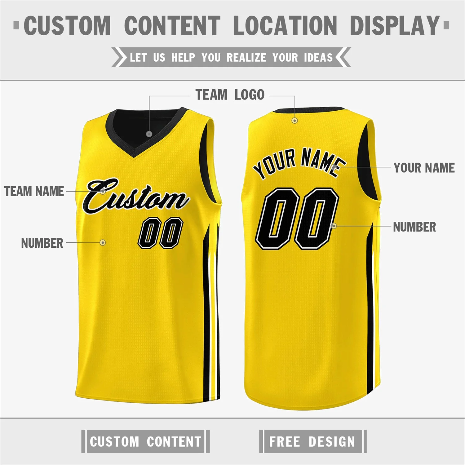 Custom Black Yellow Double Side Tops Men Training Basketball Jersey - Image 3