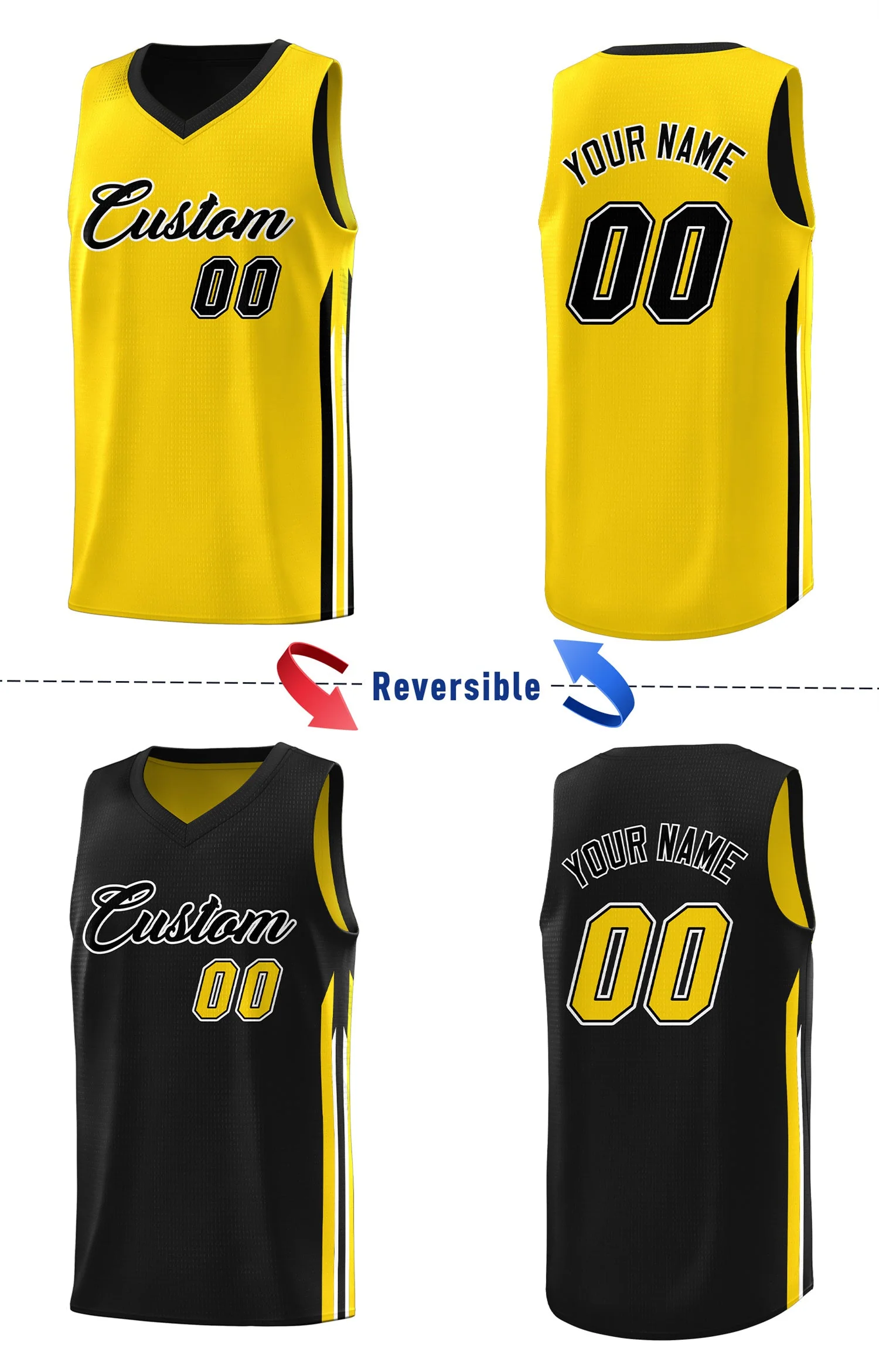 Custom Black Yellow Double Side Tops Men Training Basketball Jersey - Image 4