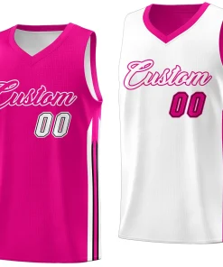 Custom Pink White Double Side Tops Men Training Basketball Jersey