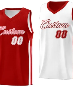 Custom Red White Double Side Tops Men Training Basketball Jersey