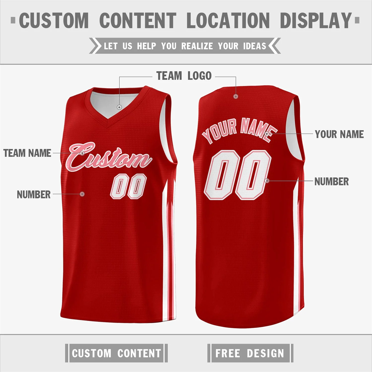 Custom Red White Double Side Tops Men Training Basketball Jersey - Image 2