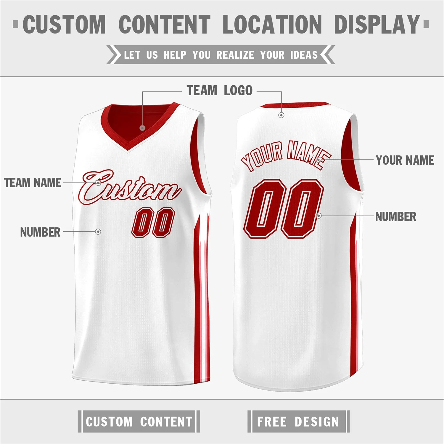 Custom Red White Double Side Tops Men Training Basketball Jersey - Image 3