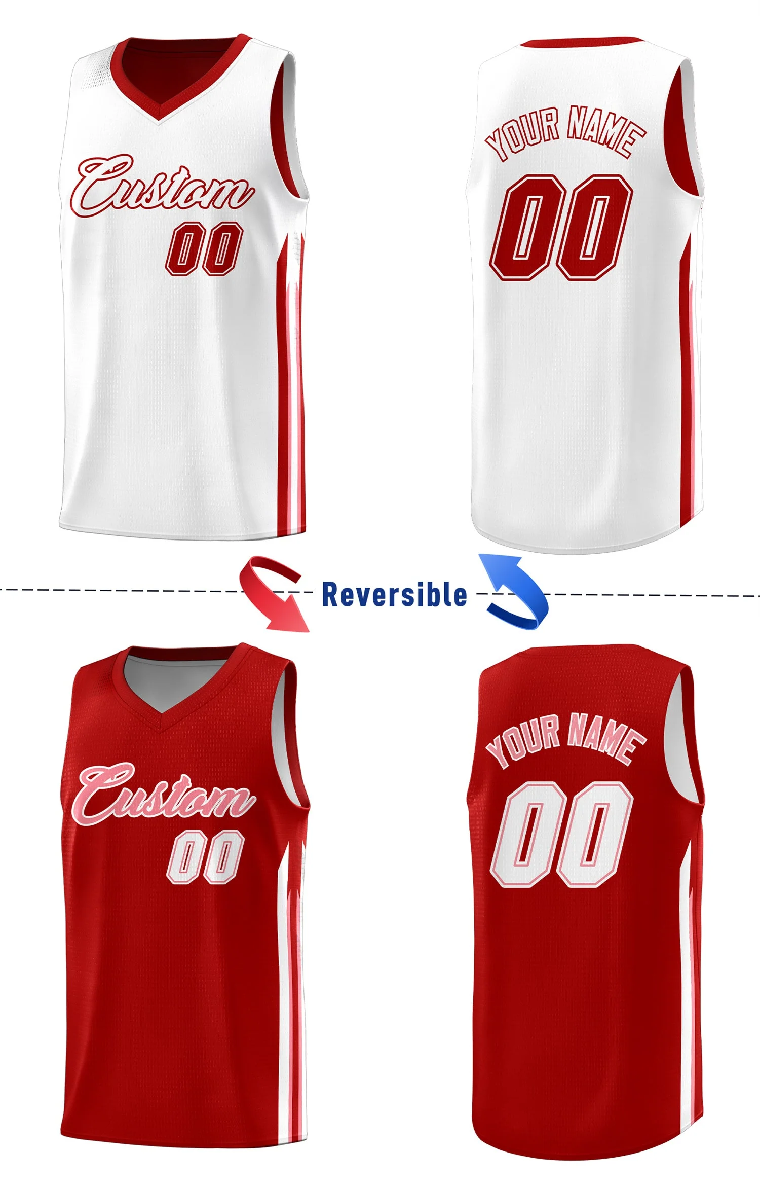 Custom Red White Double Side Tops Men Training Basketball Jersey - Image 4