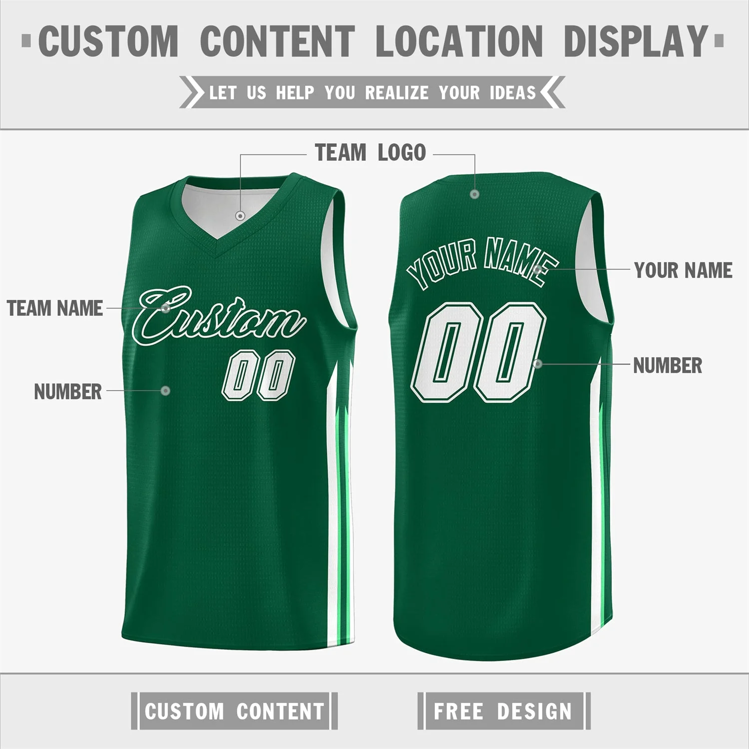 Custom Green White Double Side Tops Men Training Basketball Jersey - Image 2