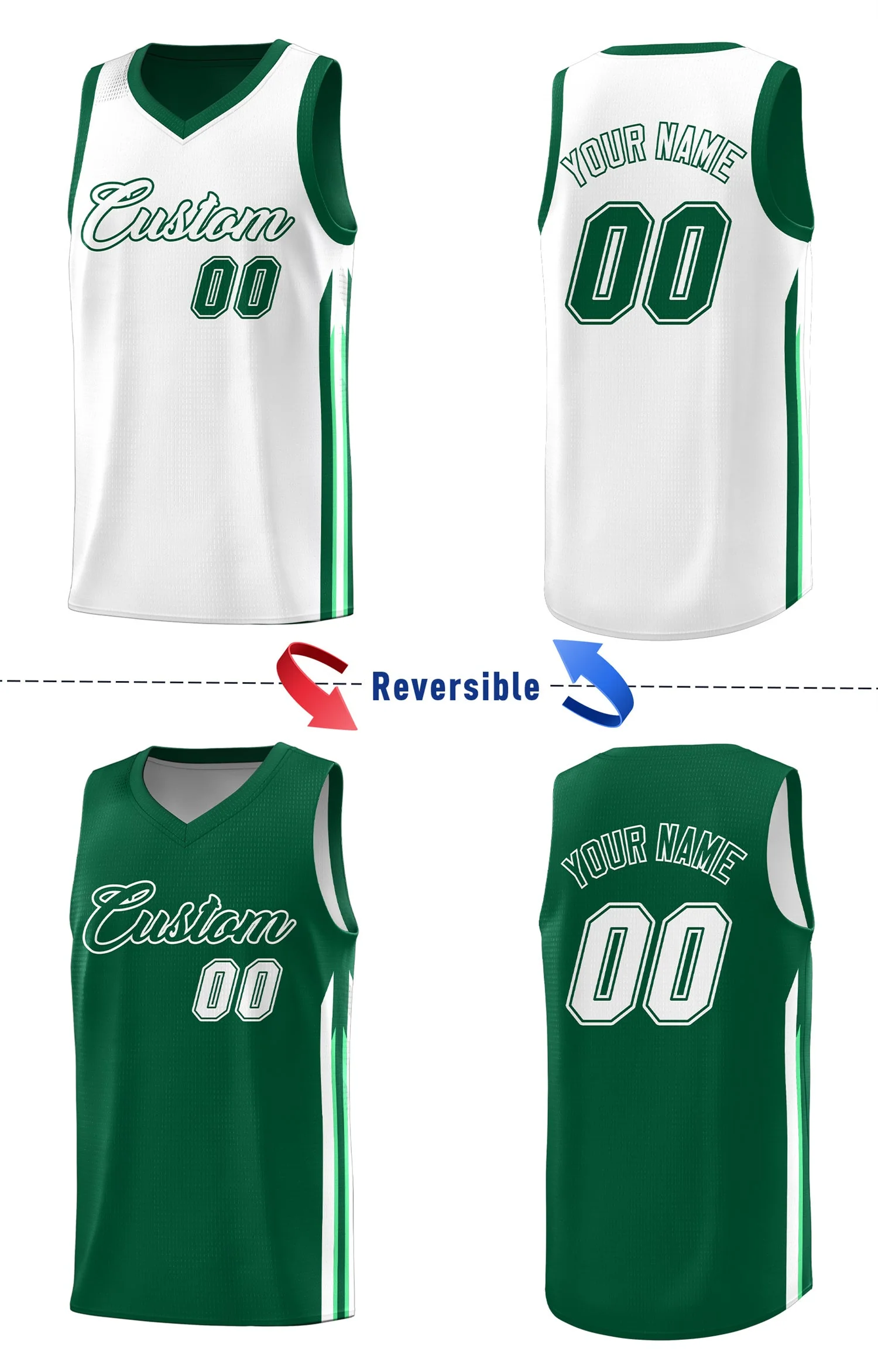Custom Green White Double Side Tops Men Training Basketball Jersey - Image 4