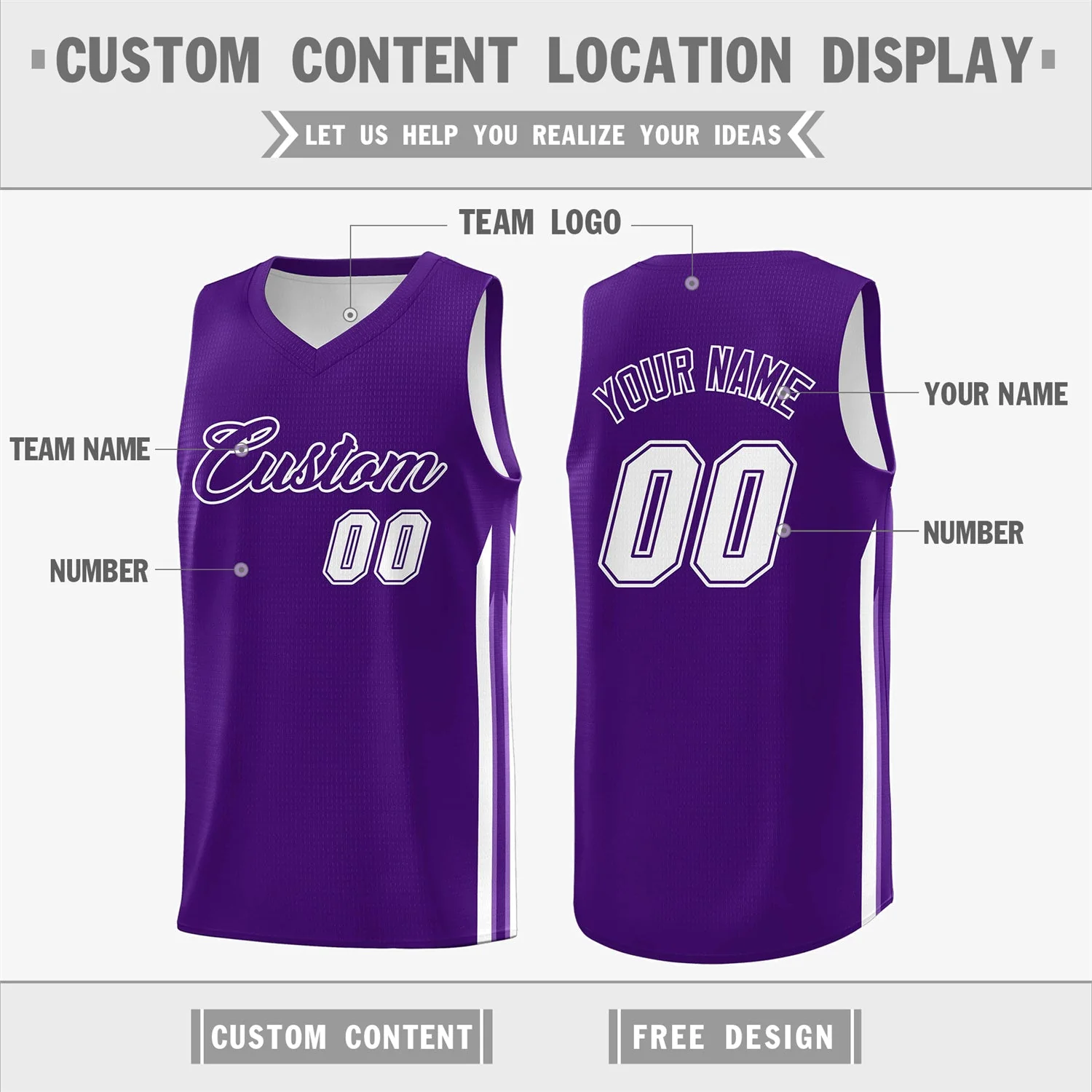 Custom Purple White Double Side Tops Men Training Basketball Jersey - Image 2