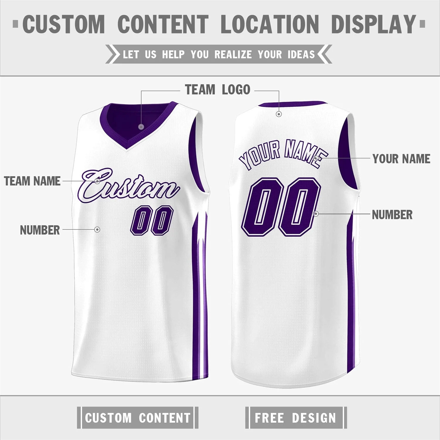 Custom Purple White Double Side Tops Men Training Basketball Jersey - Image 3