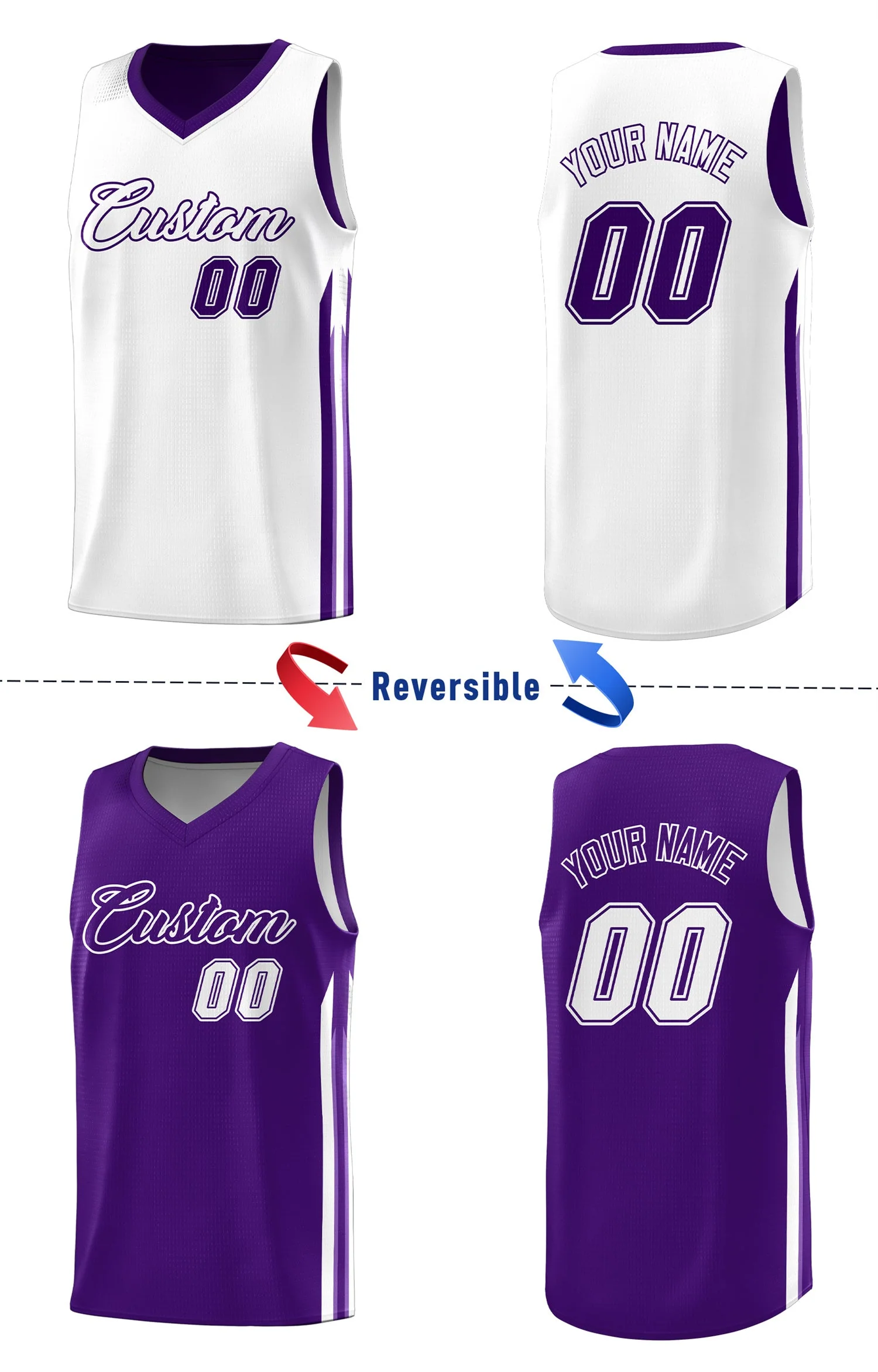 Custom Purple White Double Side Tops Men Training Basketball Jersey - Image 4
