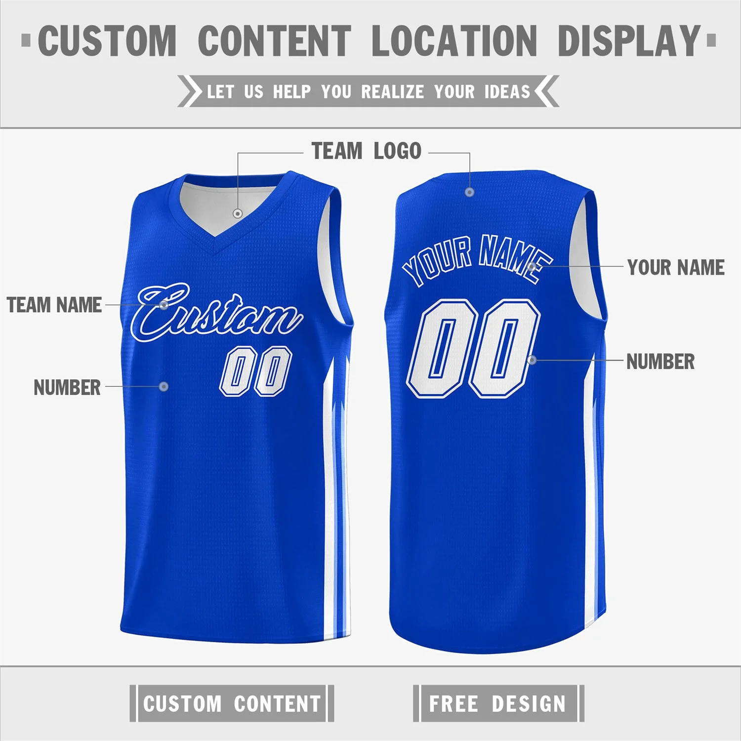 Custom Royal White Double Side Tops Men Training Basketball Jersey - Image 2