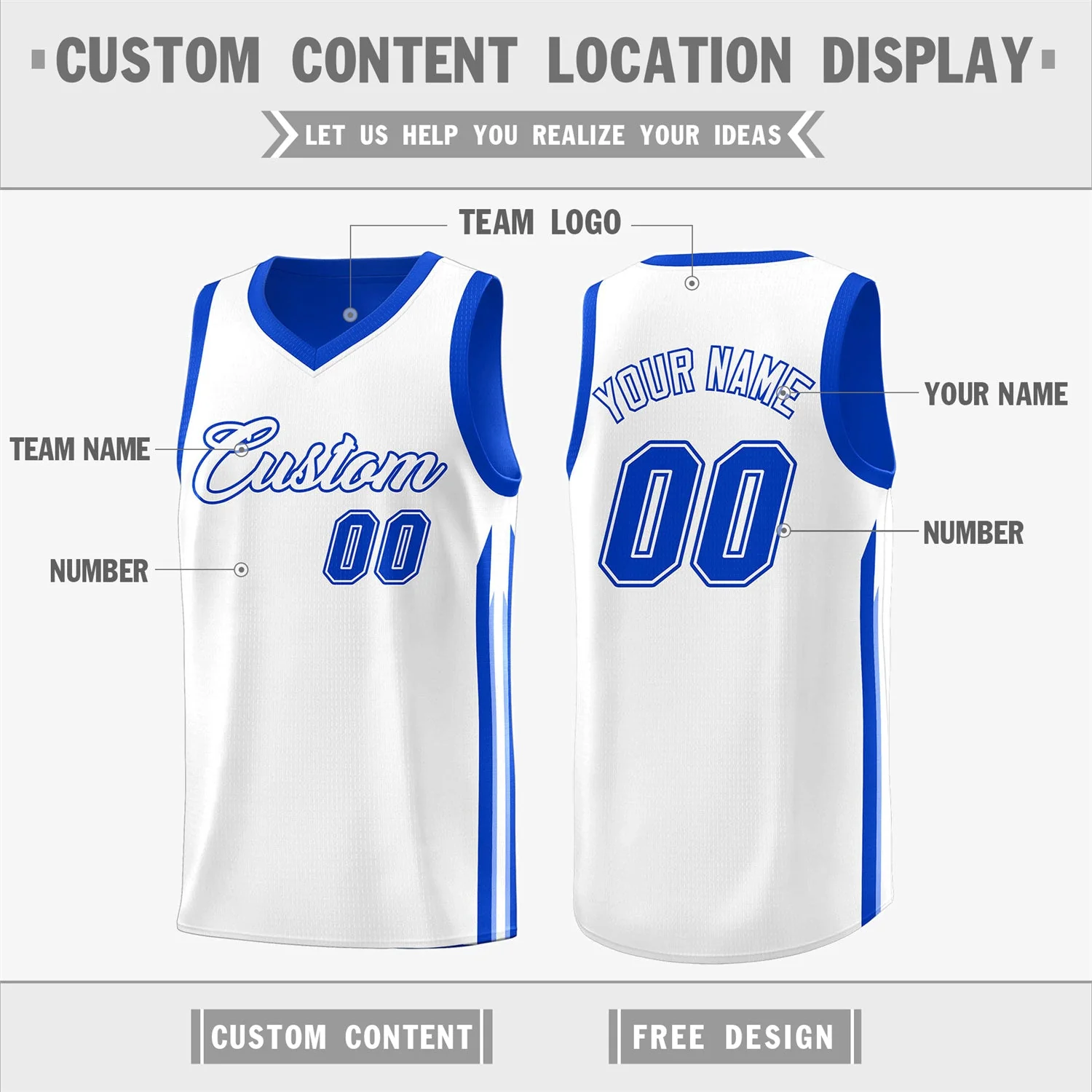 Custom Royal White Double Side Tops Men Training Basketball Jersey - Image 3