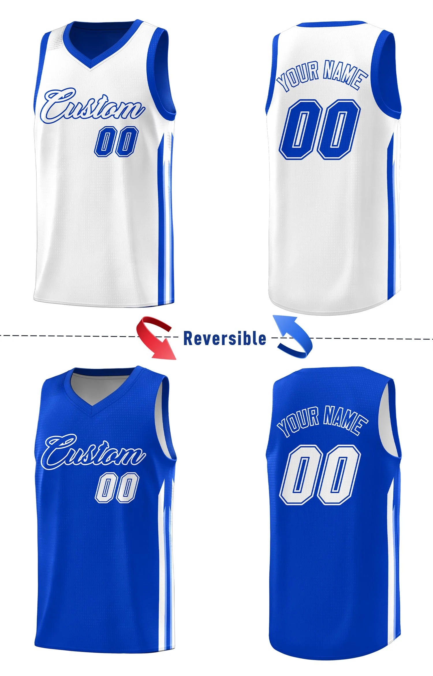 Custom Royal White Double Side Tops Men Training Basketball Jersey - Image 4
