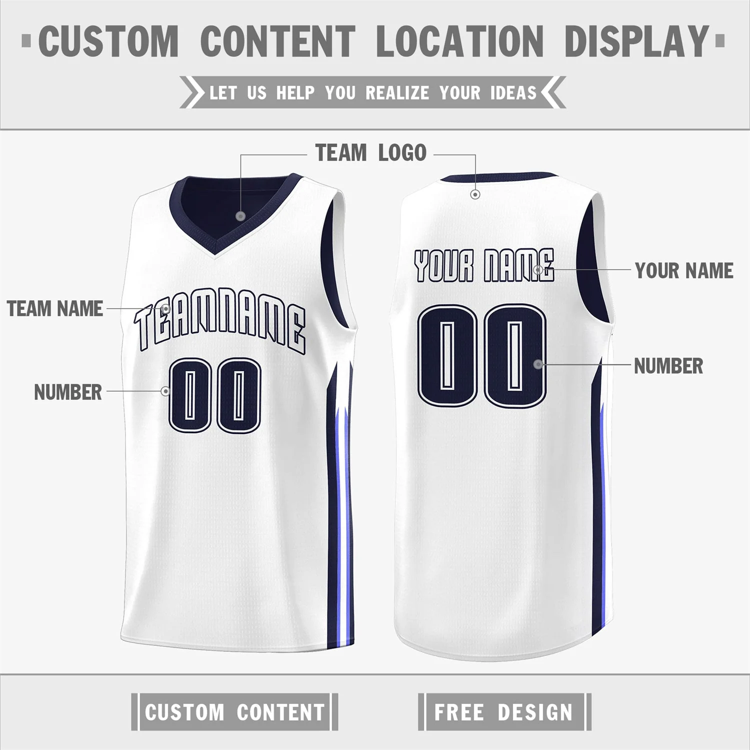 Custom Navy White Double Side Tops Training Fashion Basketball Jersey - Image 3