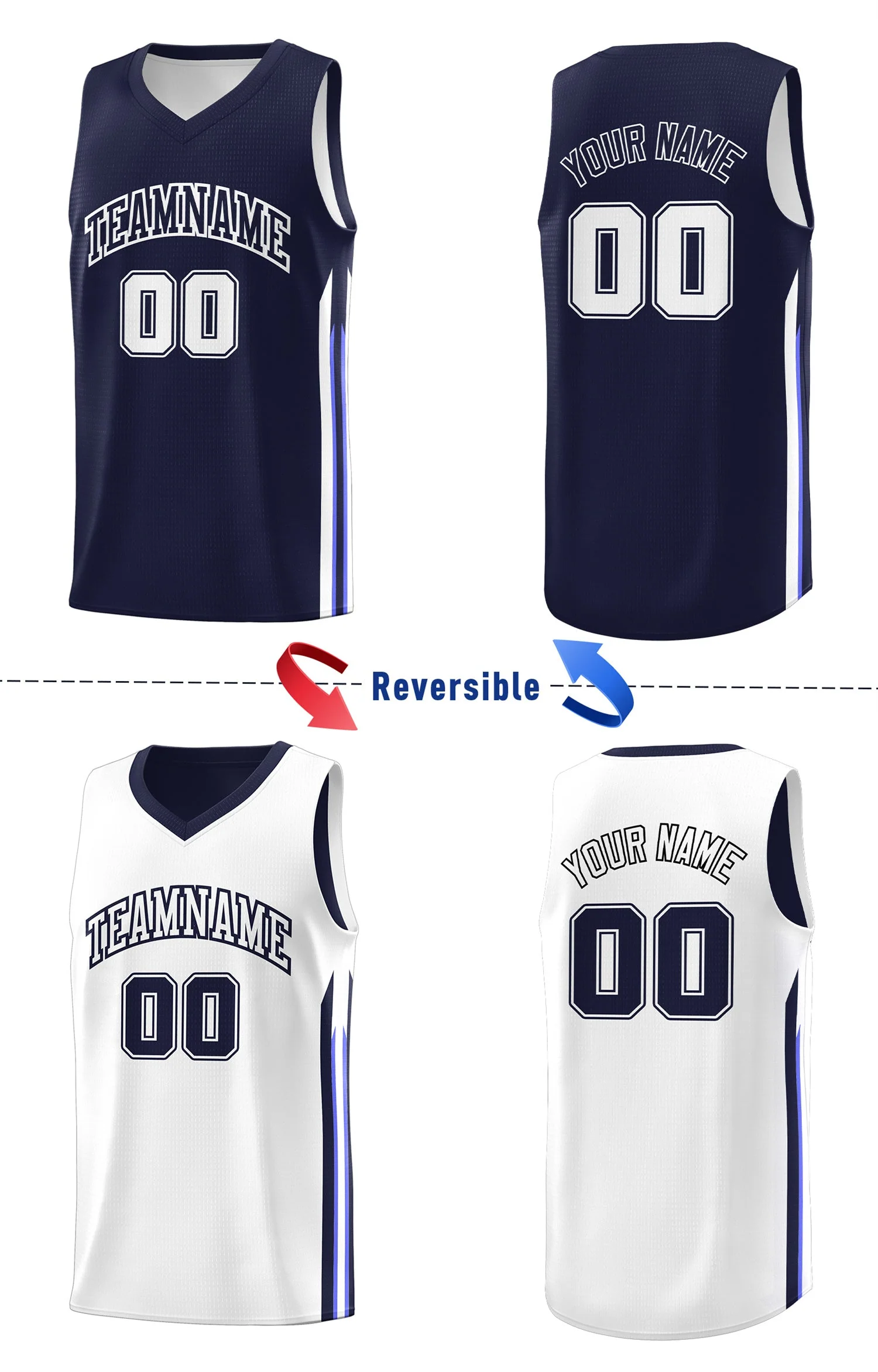 Custom Navy White Double Side Tops Training Fashion Basketball Jersey - Image 4