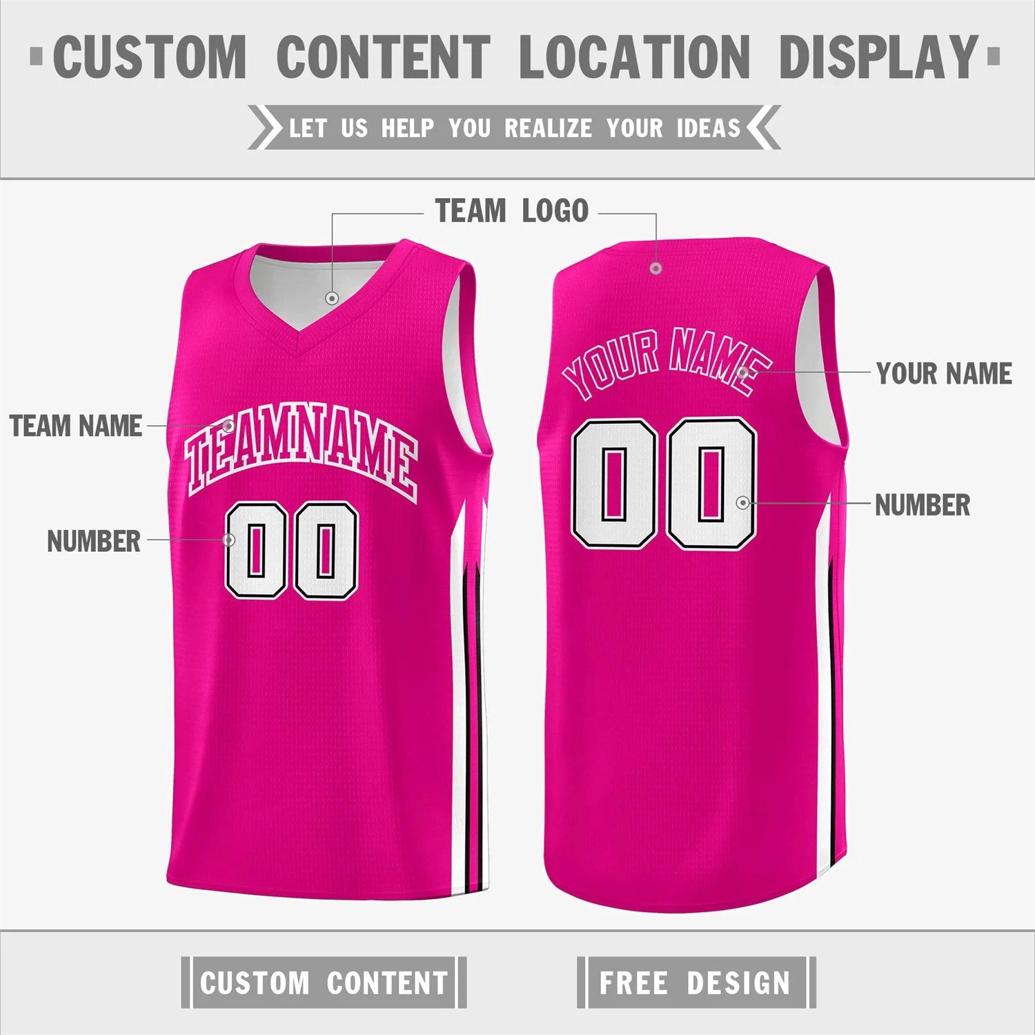 Custom Pink White Double Side Tops Training Fashion Basketball Jersey - Image 2