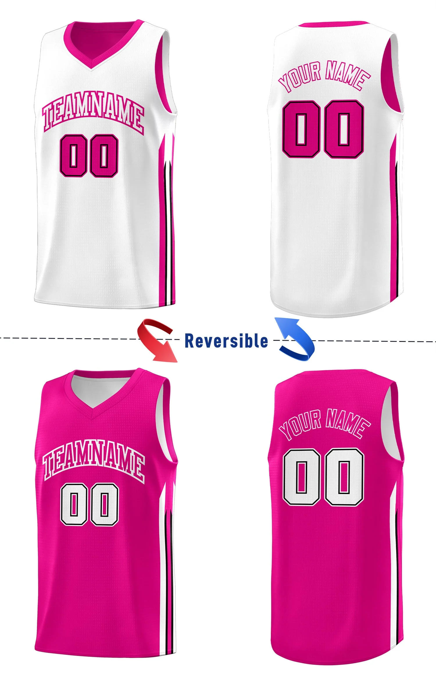 Custom Pink White Double Side Tops Training Fashion Basketball Jersey - Image 4