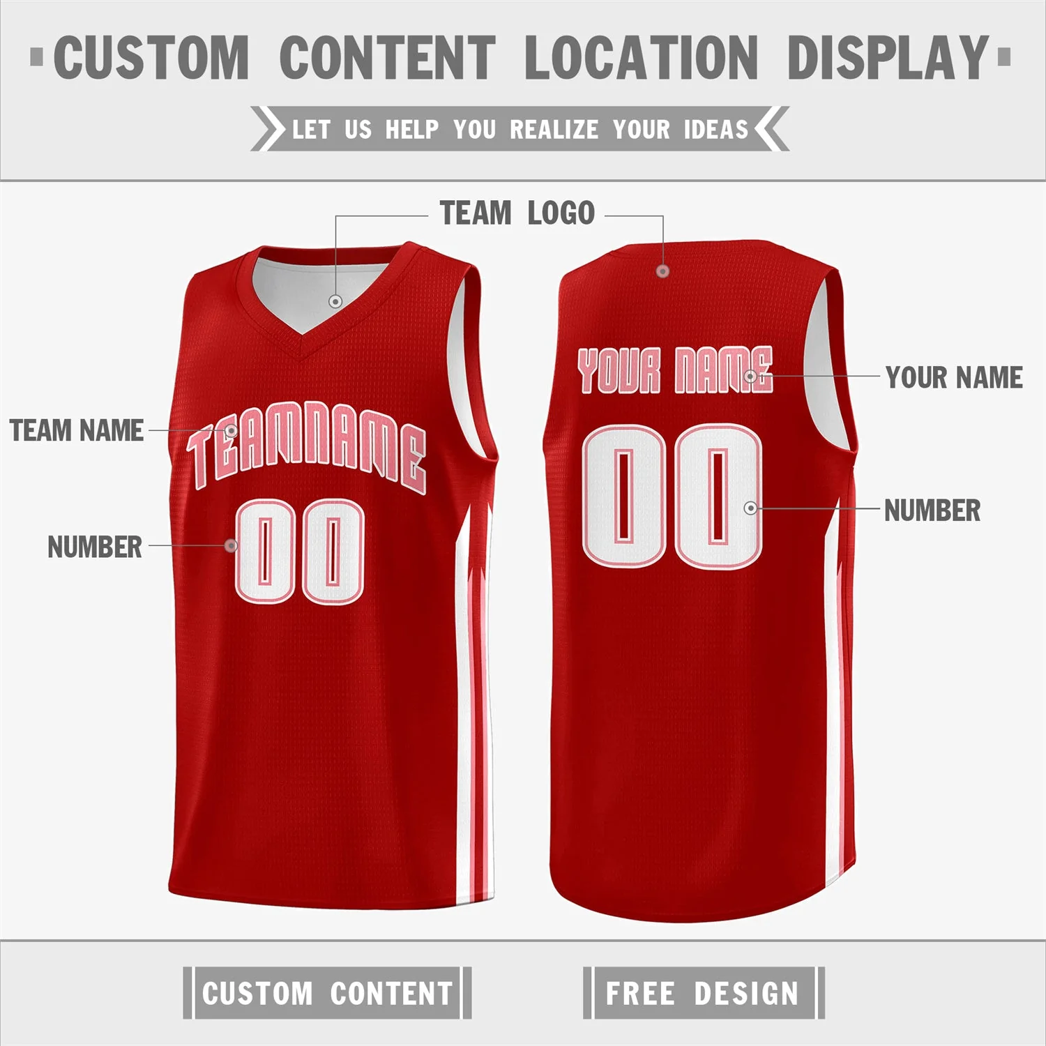 Custom Red White-Pink Double Side Tops Training Fashion Basketball Jersey - Image 2