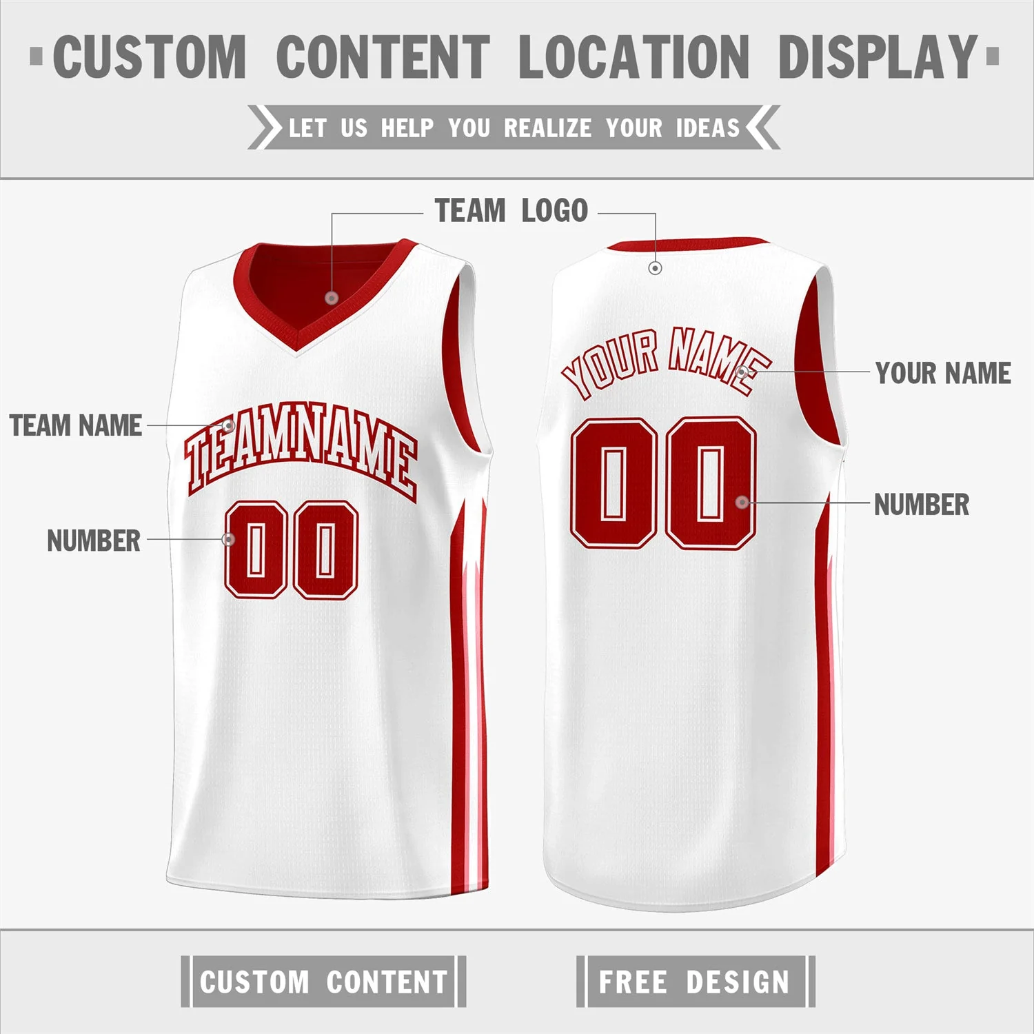 Custom Red White-Pink Double Side Tops Training Fashion Basketball Jersey - Image 3