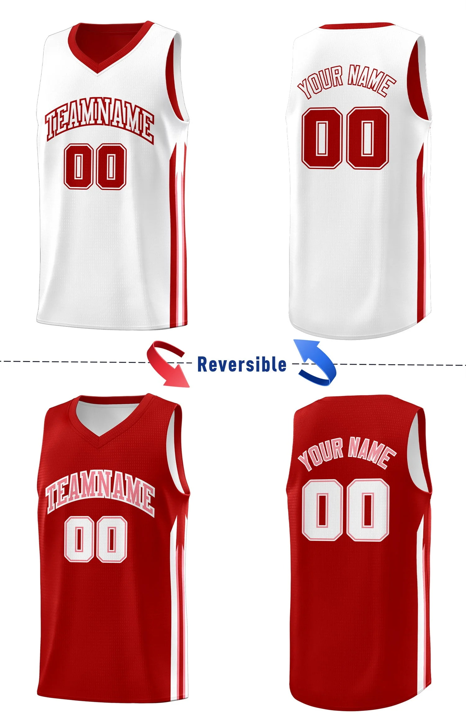 Custom Red White-Pink Double Side Tops Training Fashion Basketball Jersey - Image 4