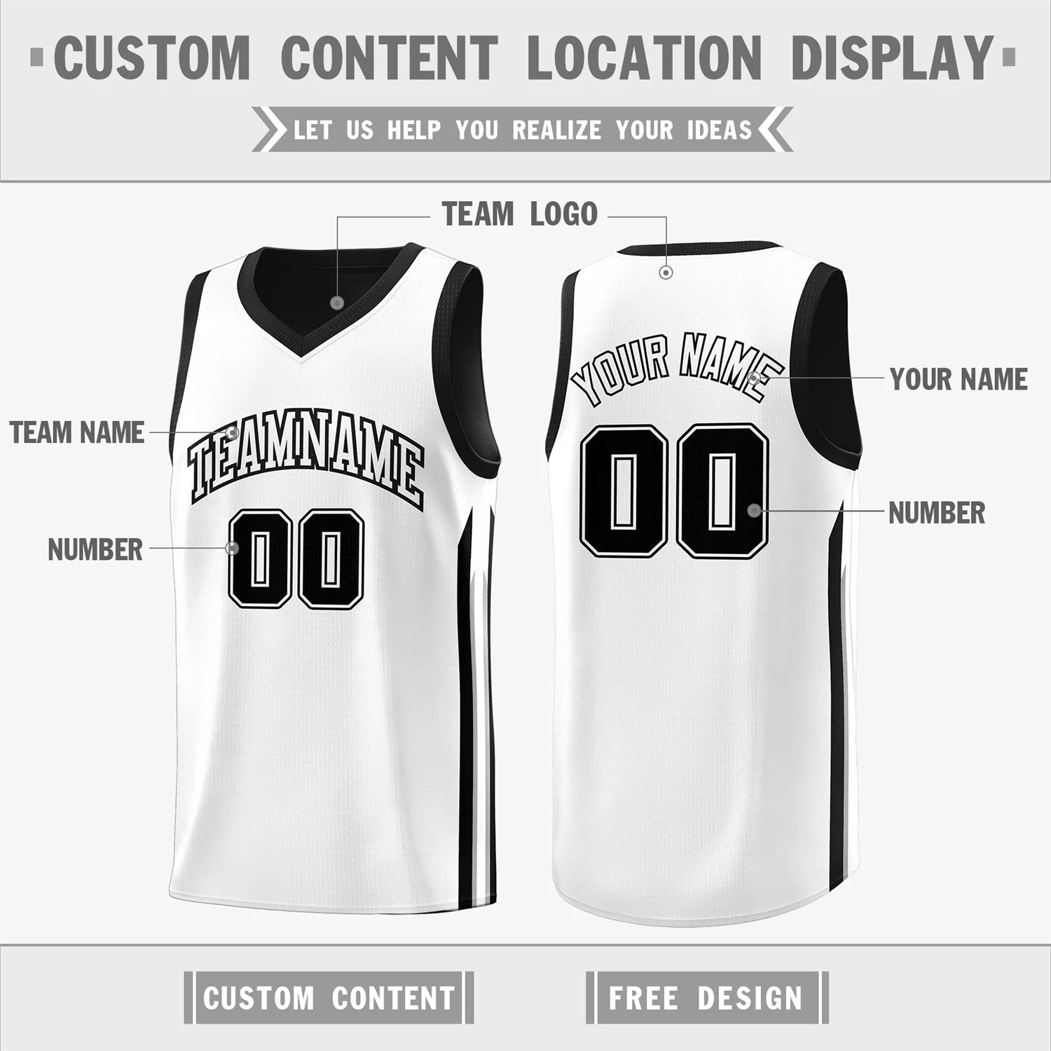 Custom Black White Double Side Tops Training Fashion Basketball Jersey - Image 3