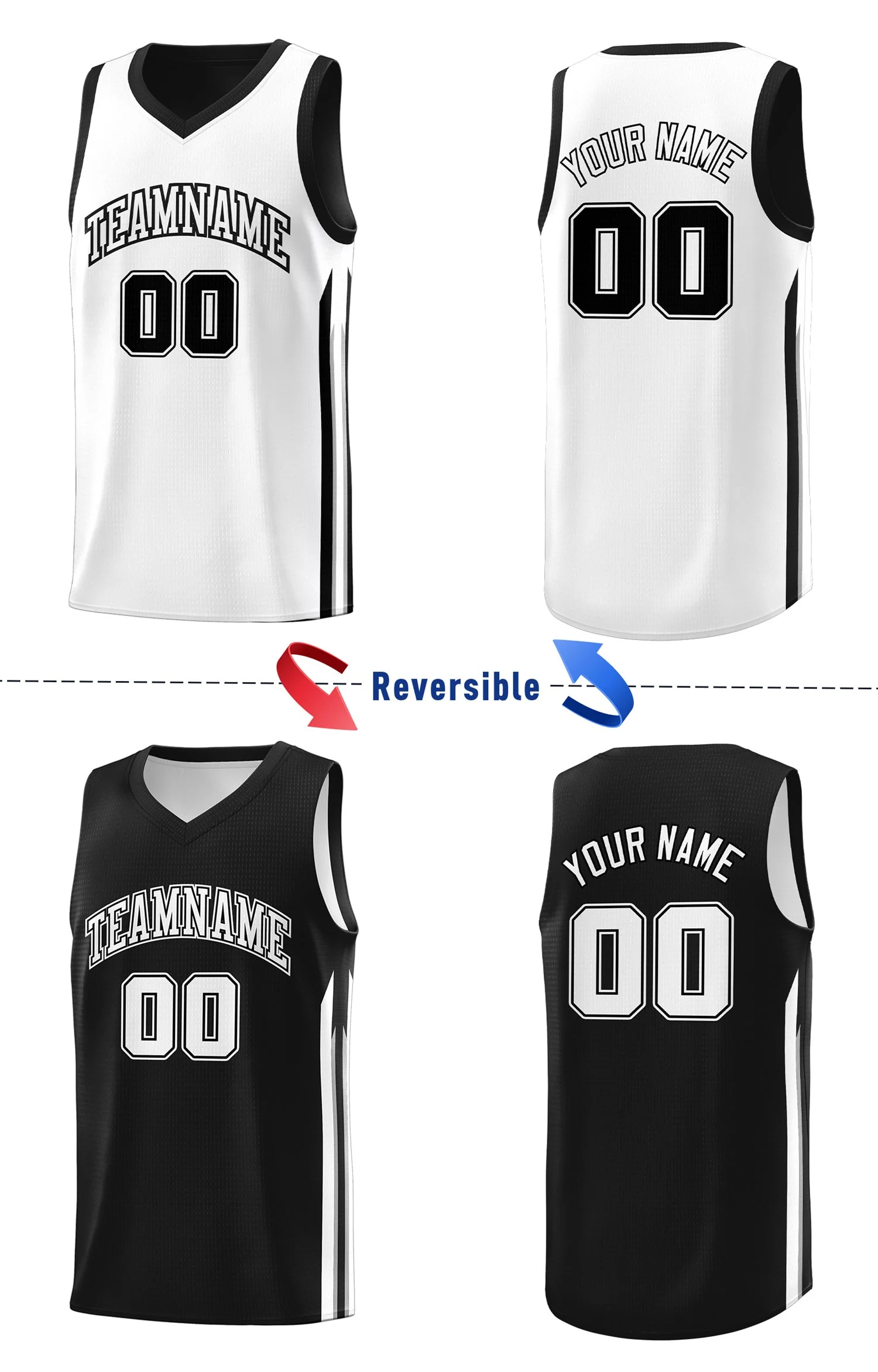Custom Black White Double Side Tops Training Fashion Basketball Jersey - Image 4