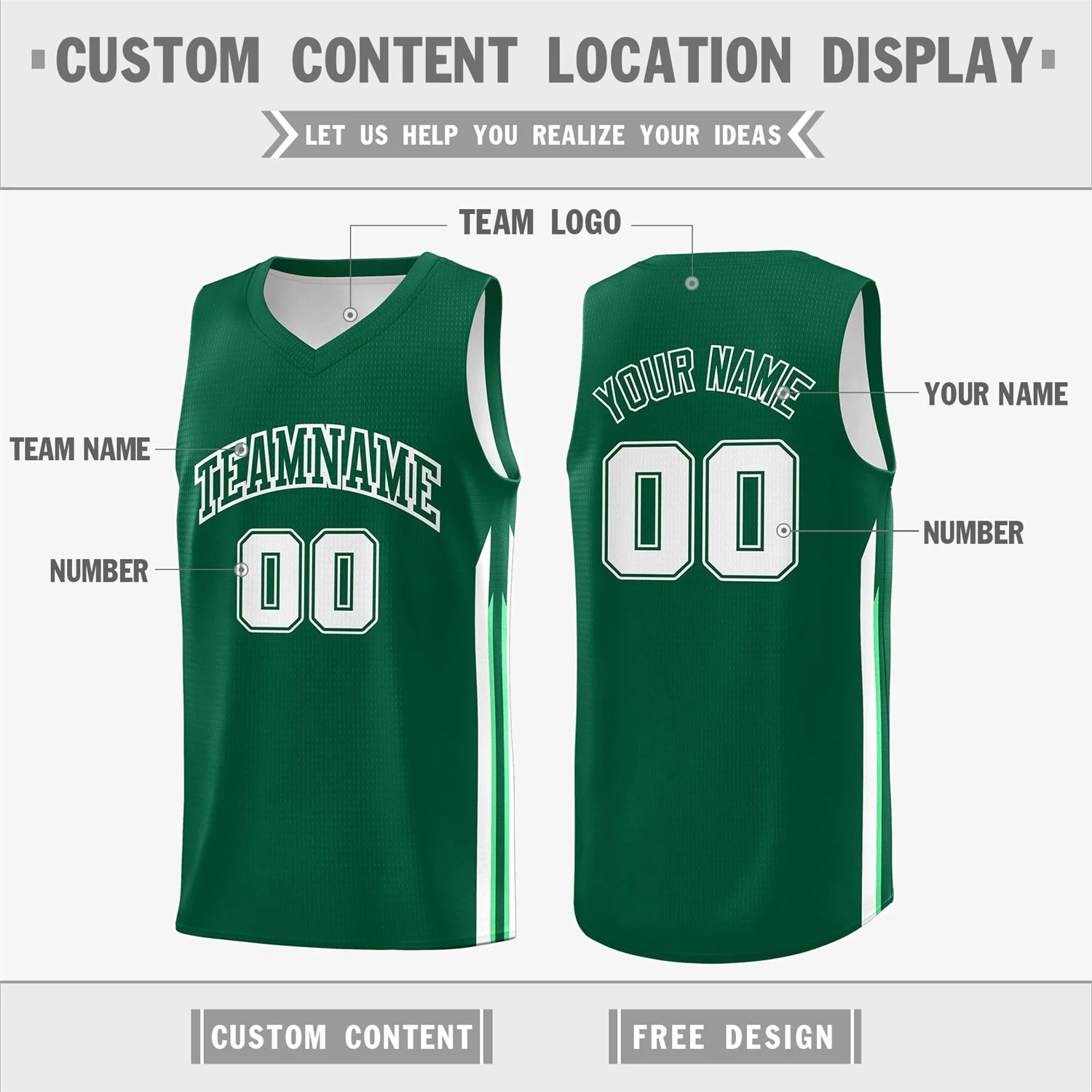 Custom Green White Double Side Tops Training Fashion Basketball Jersey - Image 2
