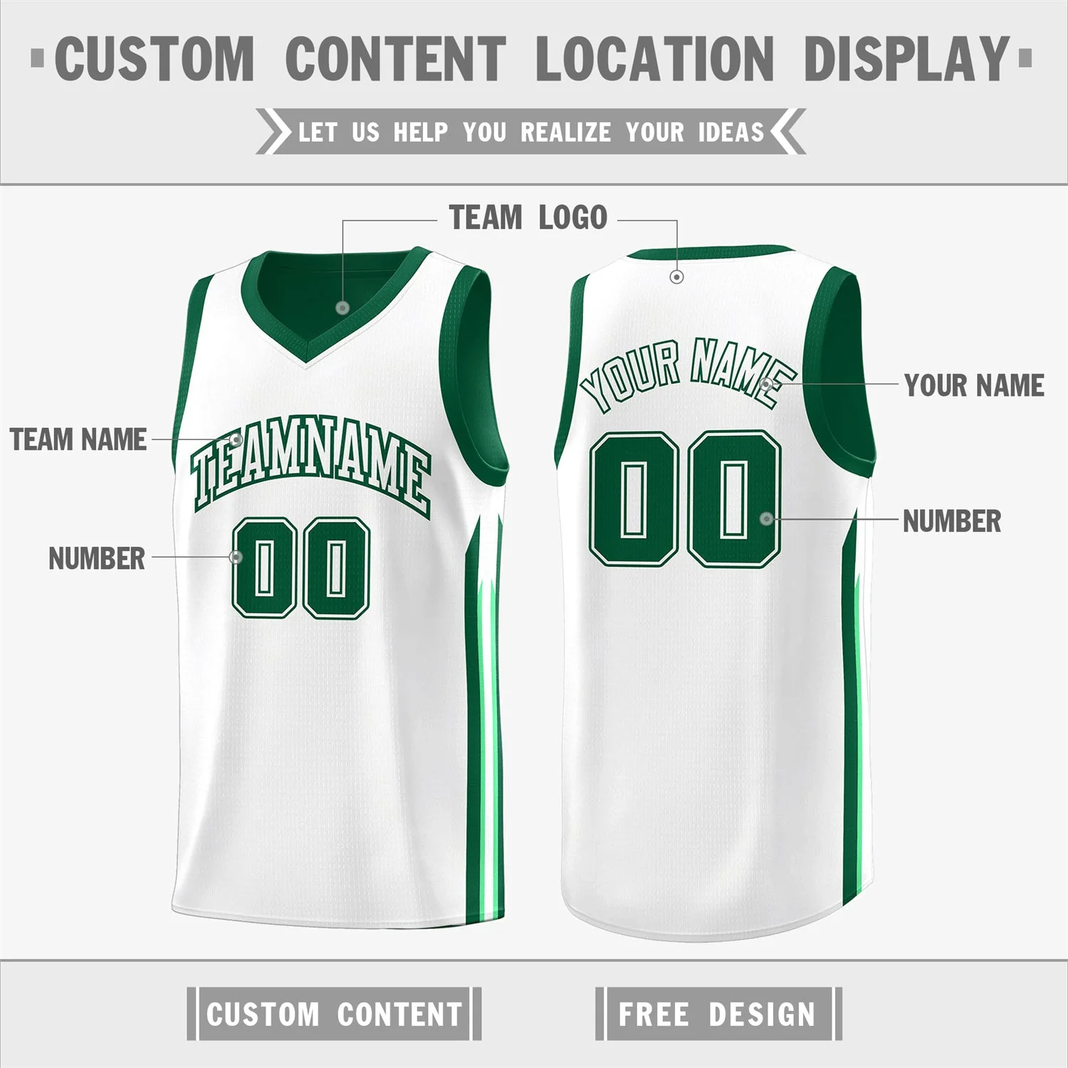 Custom Green White Double Side Tops Training Fashion Basketball Jersey - Image 3
