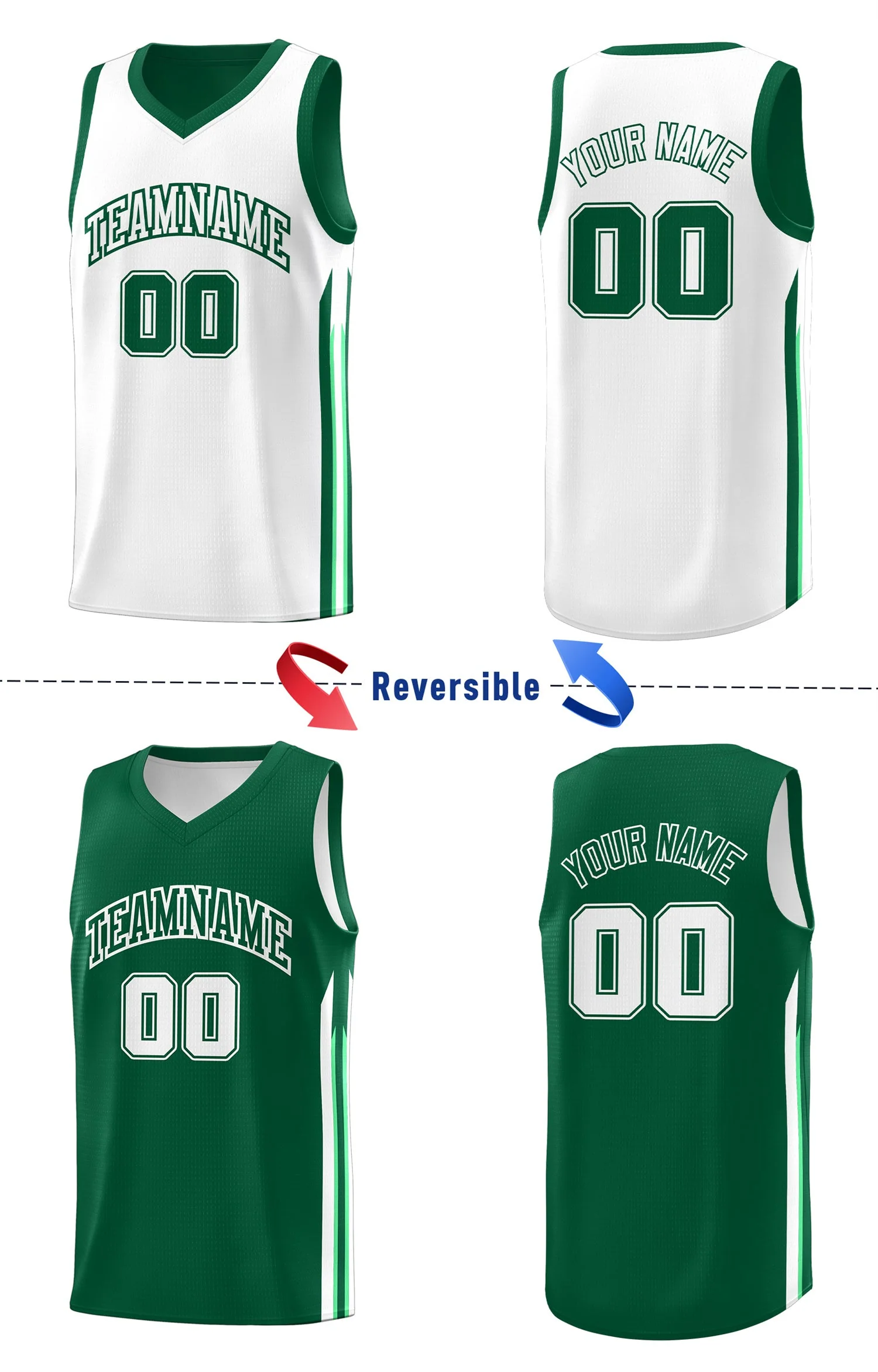 Custom Green White Double Side Tops Training Fashion Basketball Jersey - Image 4