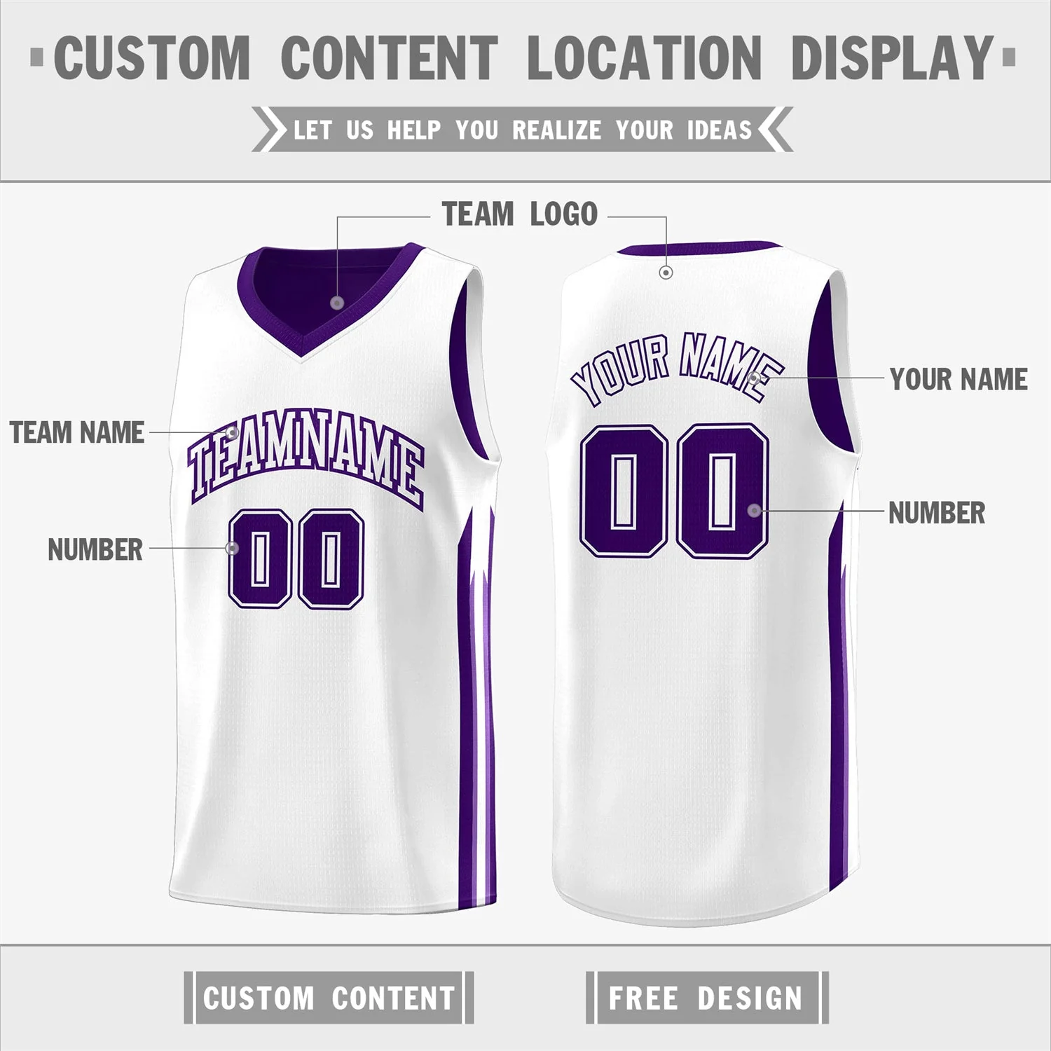 Custom Purple White Double Side Tops Training Fashion Basketball Jersey - Image 3
