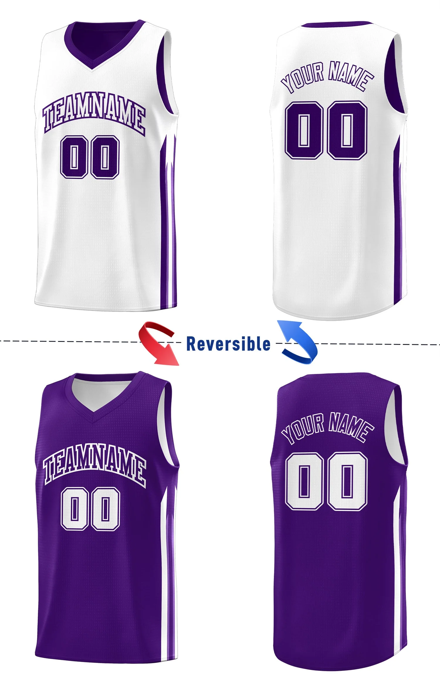 Custom Purple White Double Side Tops Training Fashion Basketball Jersey - Image 4
