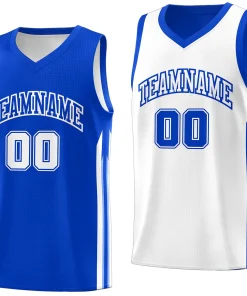 Custom Royal White Double Side Tops Sport Basketball Jersey