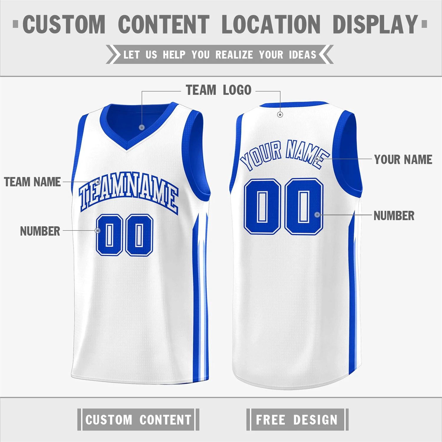 Custom Royal White Double Side Tops Sport Basketball Jersey - Image 3