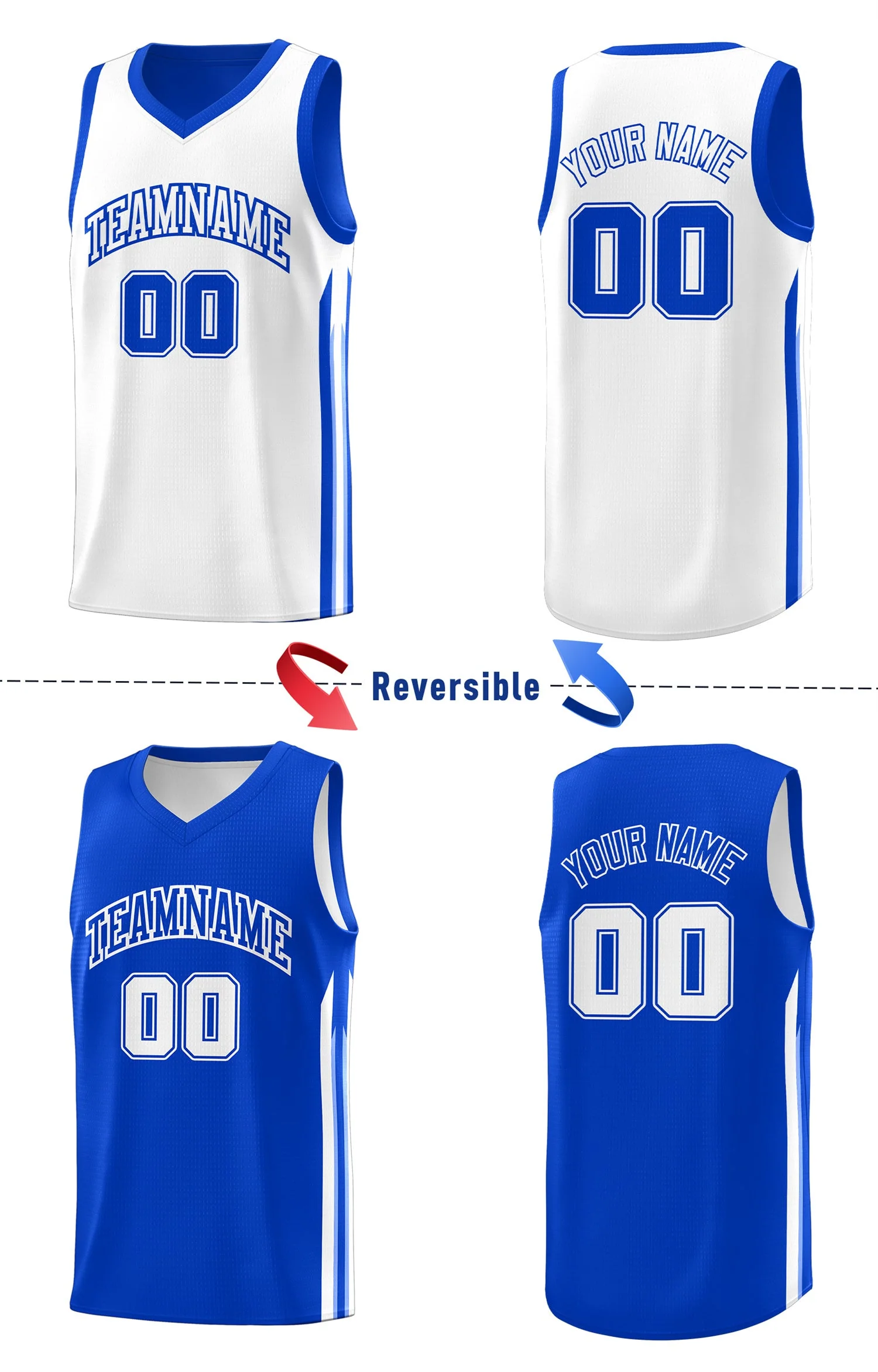 Custom Royal White Double Side Tops Sport Basketball Jersey - Image 4