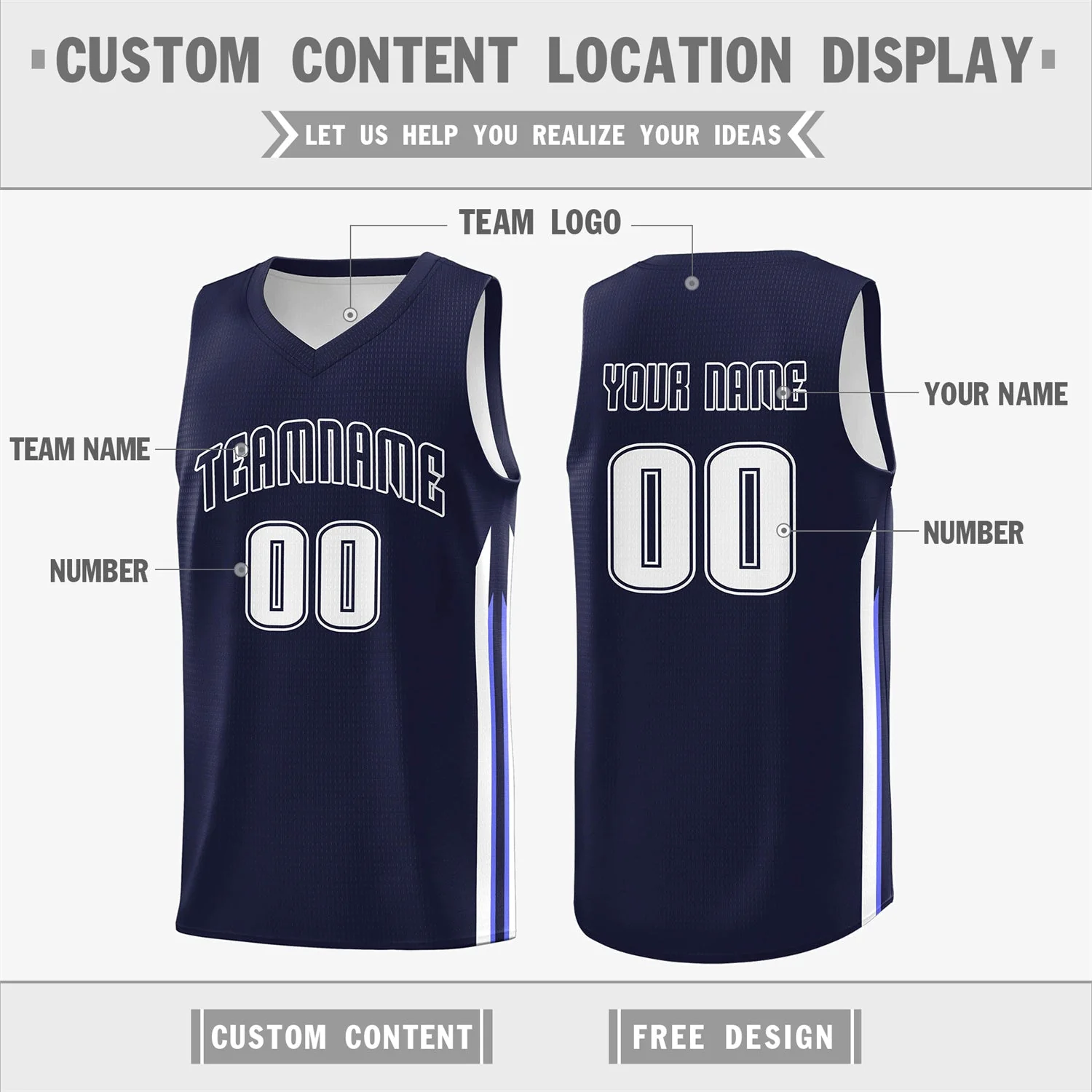 Custom Navy White Double Side Tops Training Basketball Jersey - Image 2