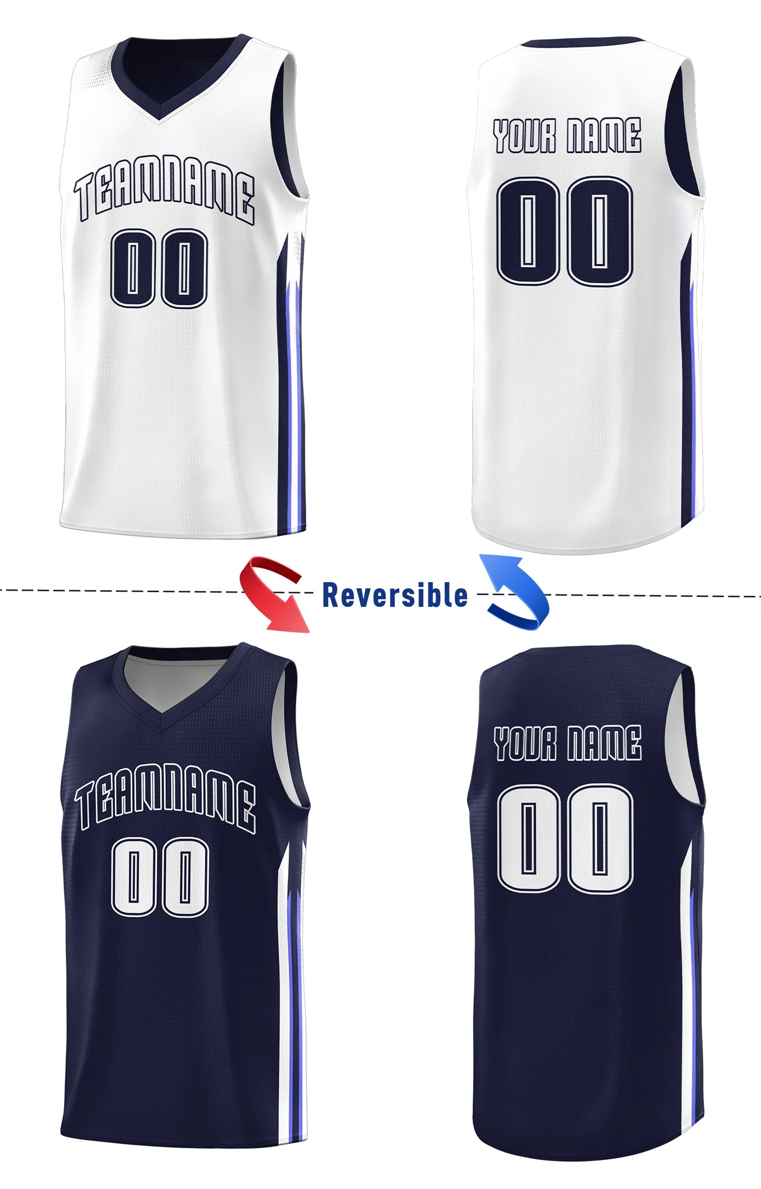 Custom Navy White Double Side Tops Training Basketball Jersey - Image 4