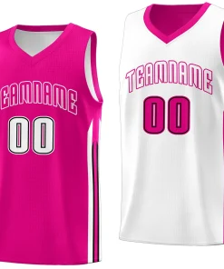 Custom Pink White Double Side Tops Men Sports Basketball Jersey