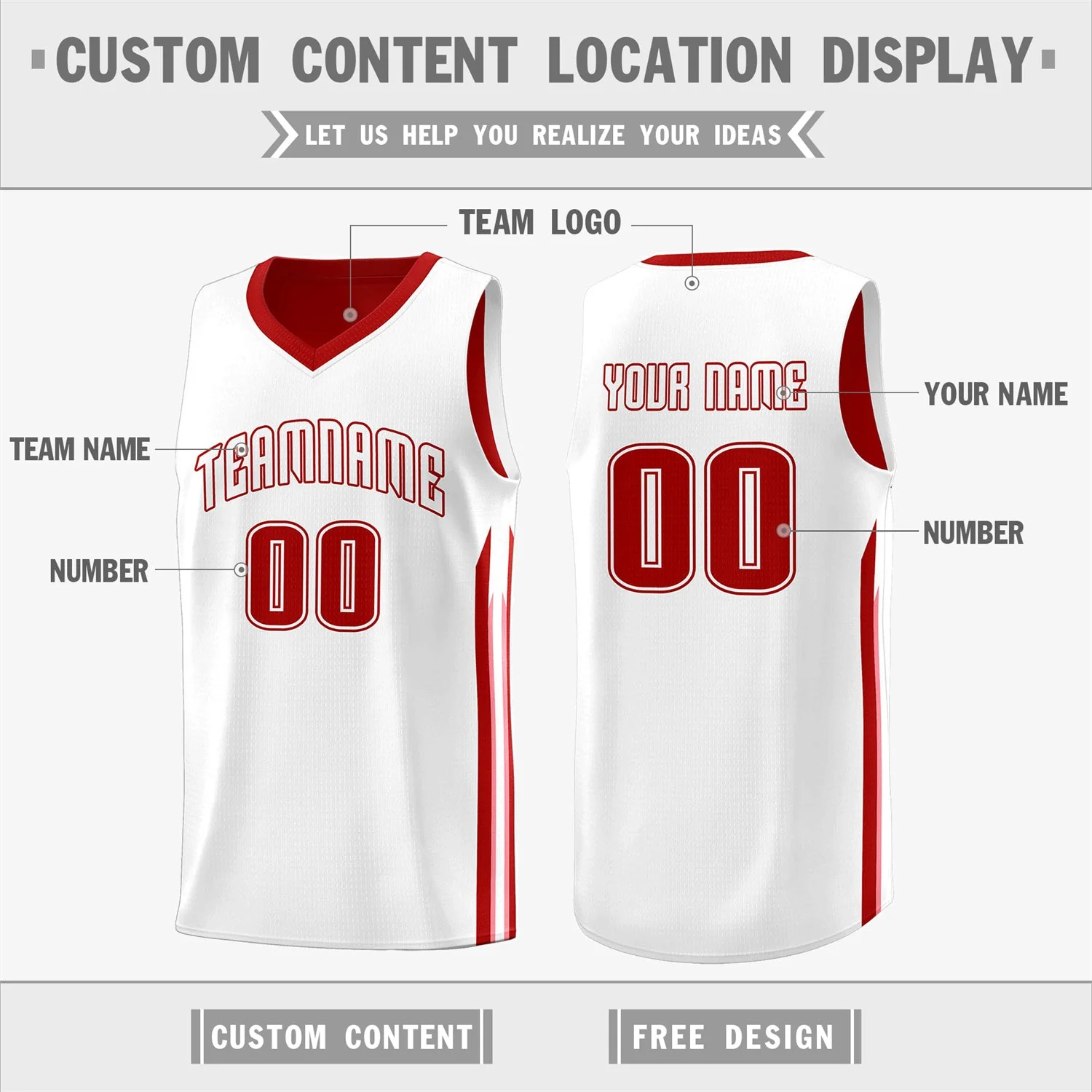 Custom Red White Double Side Tops Training Basketball Jersey - Image 3