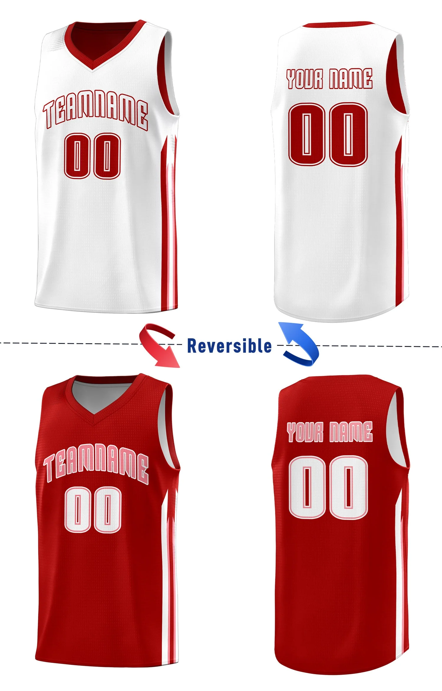 Custom Red White Double Side Tops Training Basketball Jersey - Image 4