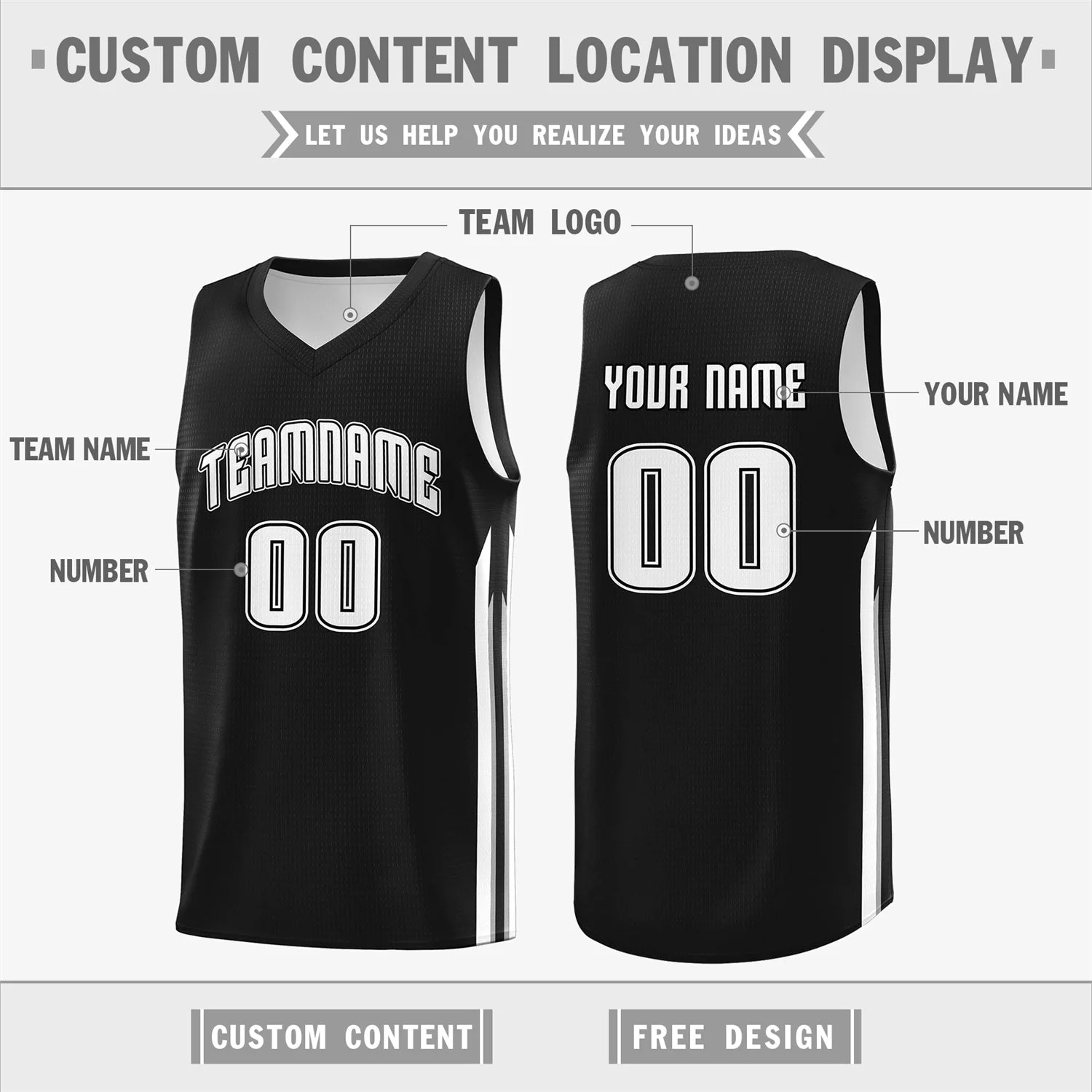 Custom Black White Double Side Tops Training Basketball Jersey - Image 2