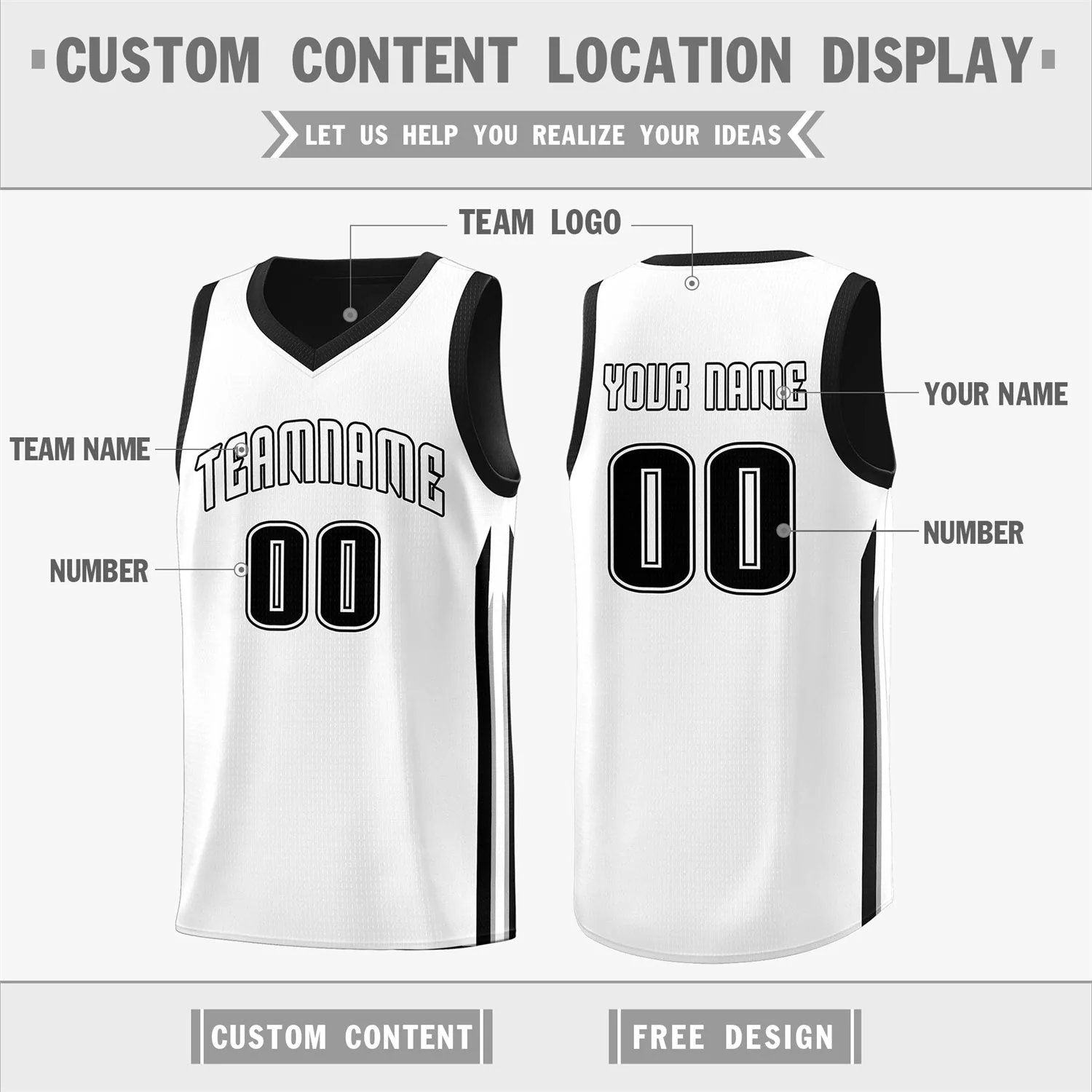 Custom Black White Double Side Tops Training Basketball Jersey - Image 3